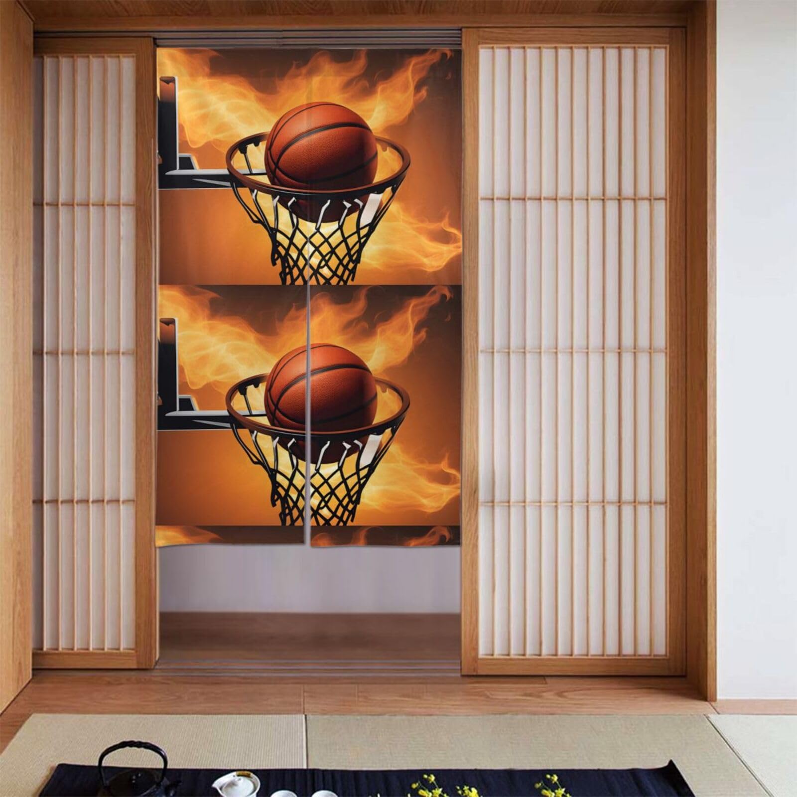 Rideau de porte basketball imprimé noren de séparation pour salle de bain 86x142cm