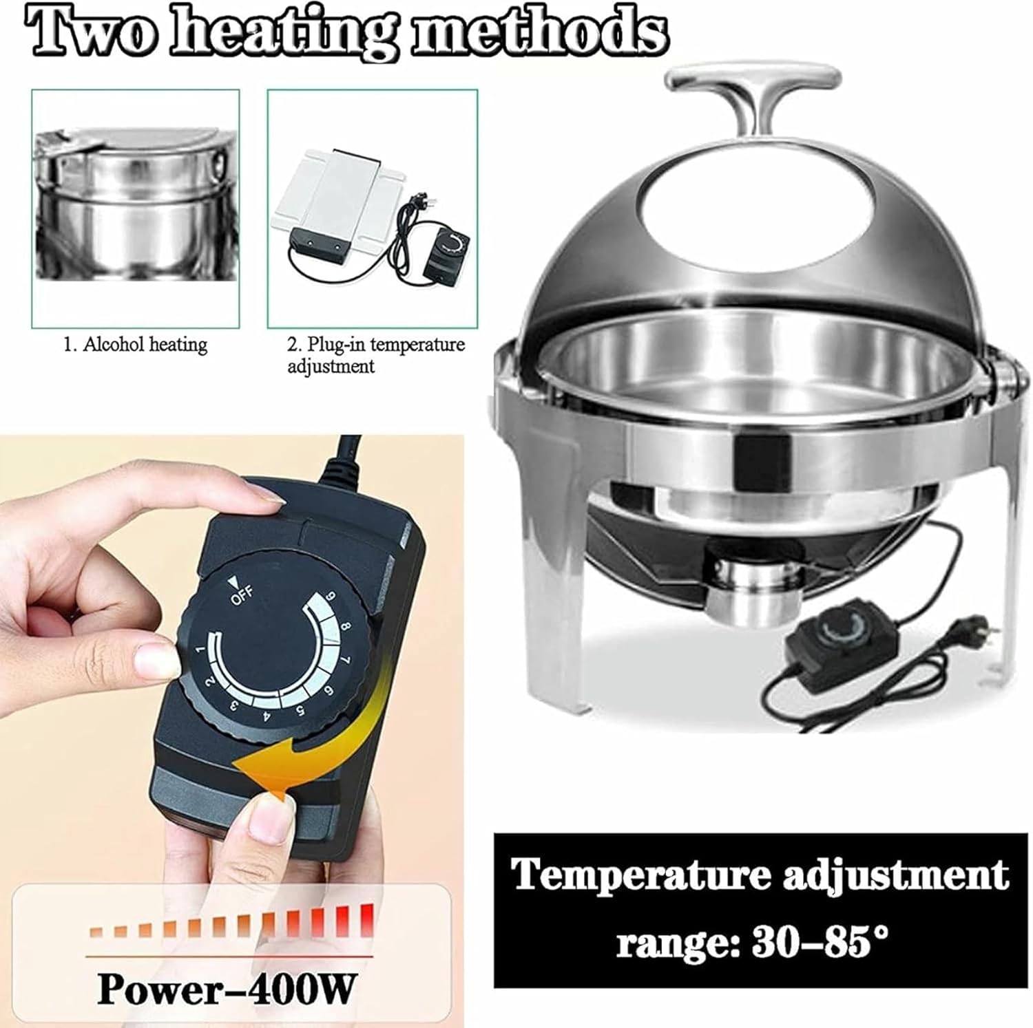 Chafing Dish Round, 6l Chafing Dish Electric Buffet Warmers Server Heating Buffets with Visible Cover for Party/Hotel/Banquets ~/