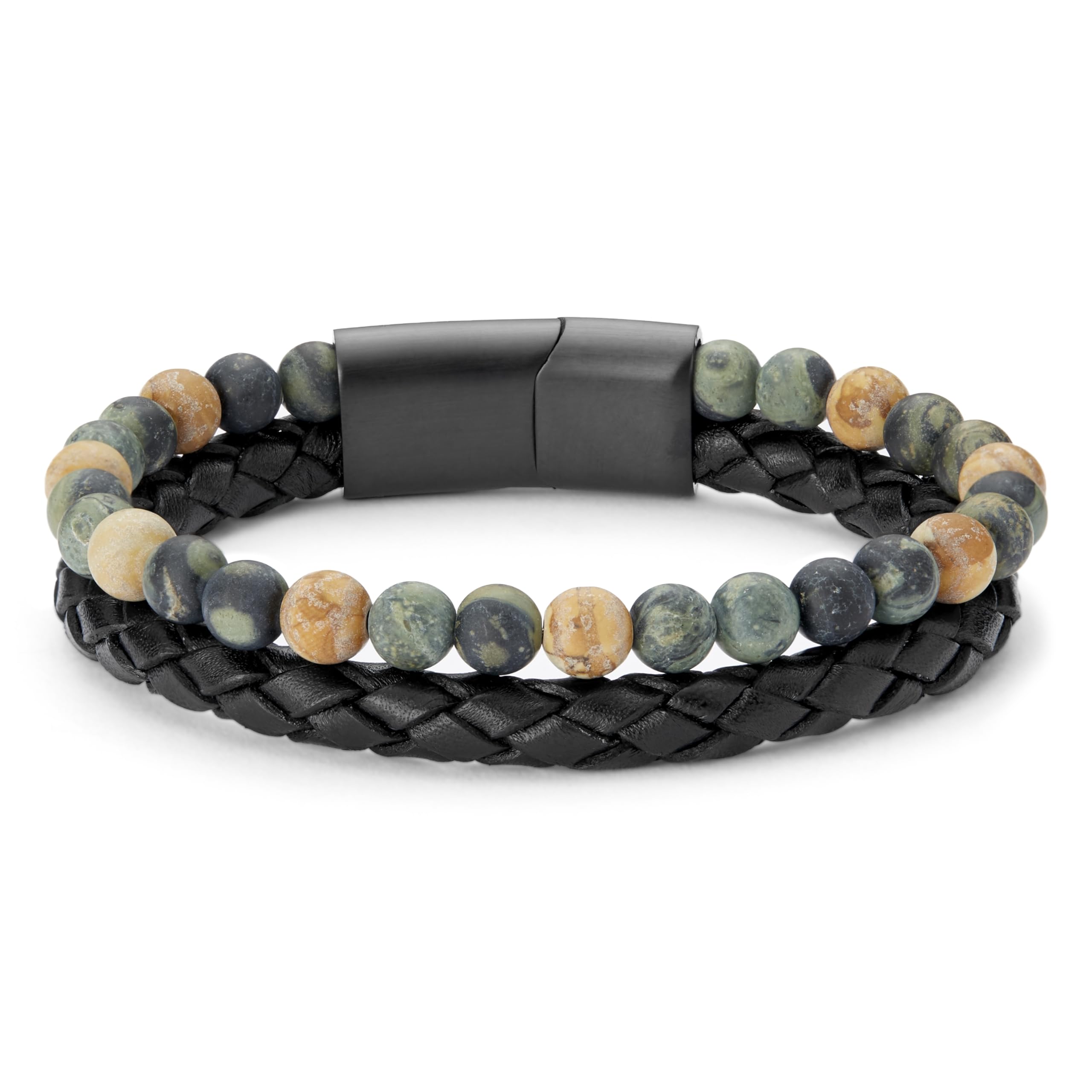 Lucleon by Trendhim Perlenarmband Herren | Roter Tigerauge Schwarzer Onyx und Leder | 316L Edelstahl & Natursteine | Dänisches Design | Magnetverschluss | Schwarz