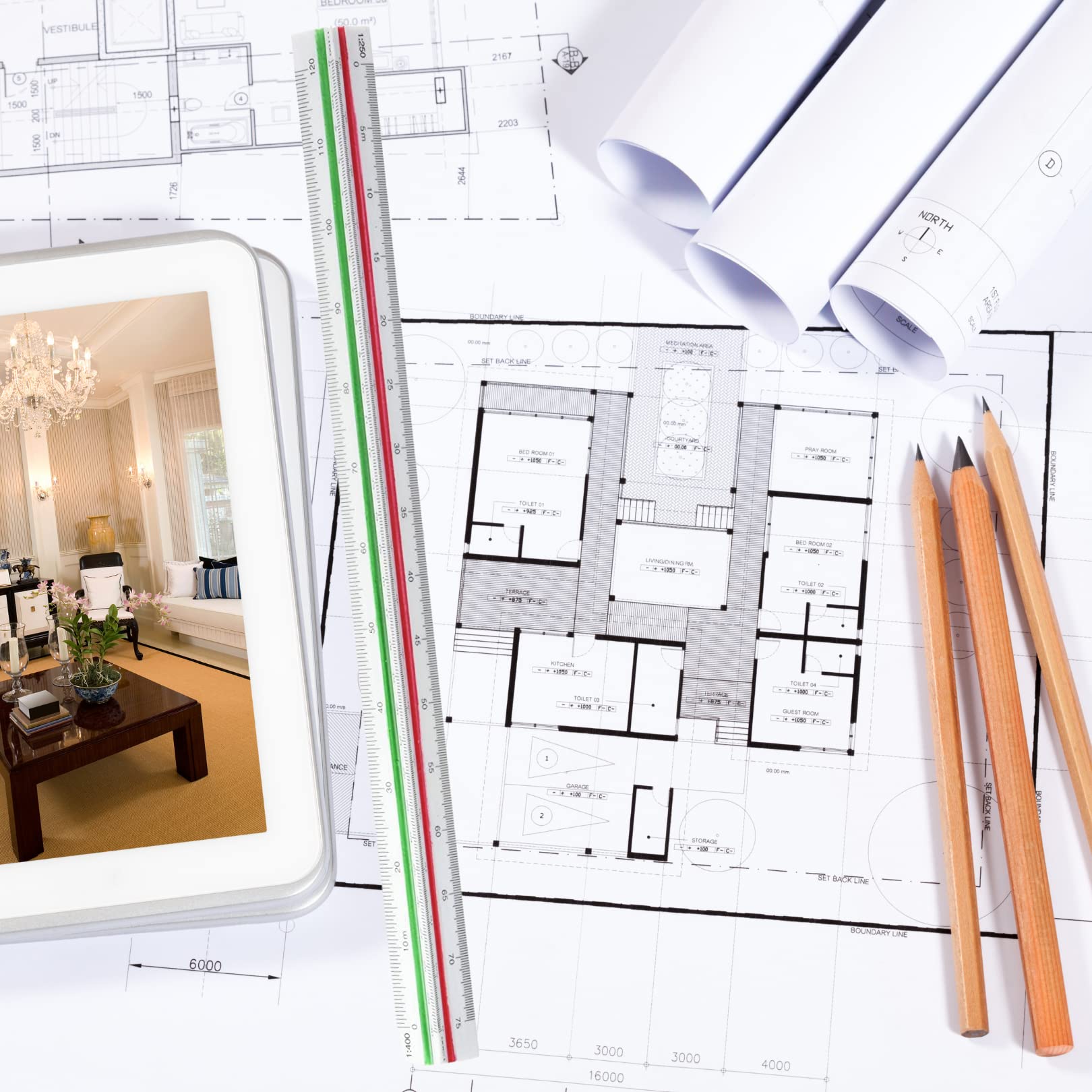 Raylu Paper® - Escalímetro triangular de plástico con 6 escala, ideal para estudiantes, arquitectos, ingenieros, dibujantes, plástico resistente, codificado con 3 colores.