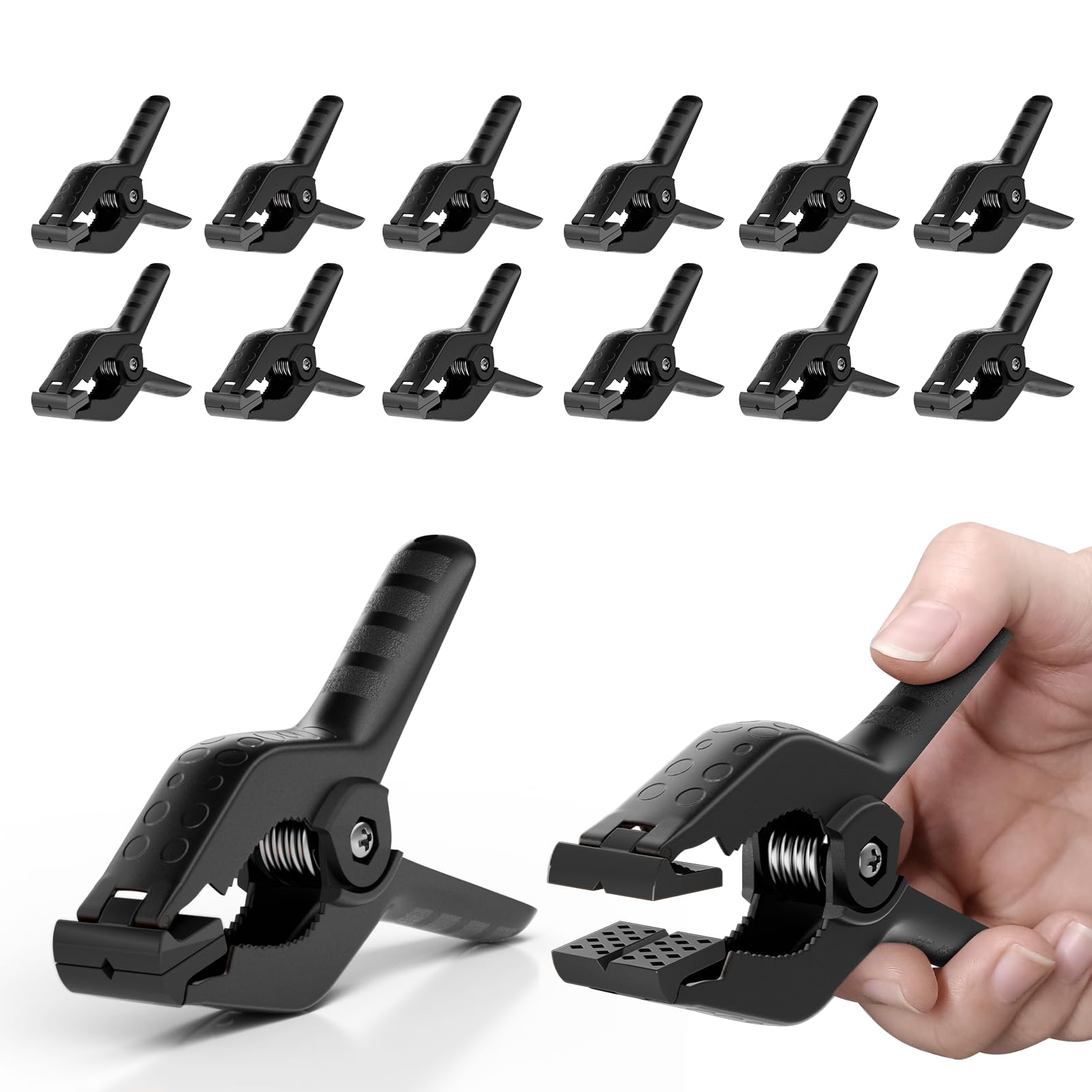 EMART Spring Clamps 12 Pack, Heavy Duty Photography Backdrop Clips 4.5 inch for Photo Booth, Muslin, Paper, Photographic Background Support, Studio - Black