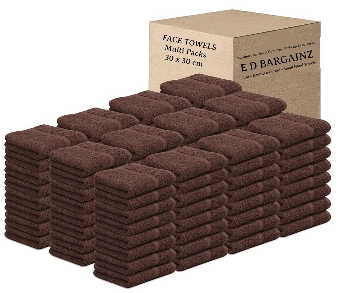 Face Cloth Pack of 6, 12, 24, 36, 48, 96 Soft Flannels Set100% Egyptian Cotton Face Towels Quick Dry Washcloths 30x30cm Gym, Golf, Spa Small Hand Towels 500-GSM (Chocolate Brown, 96)