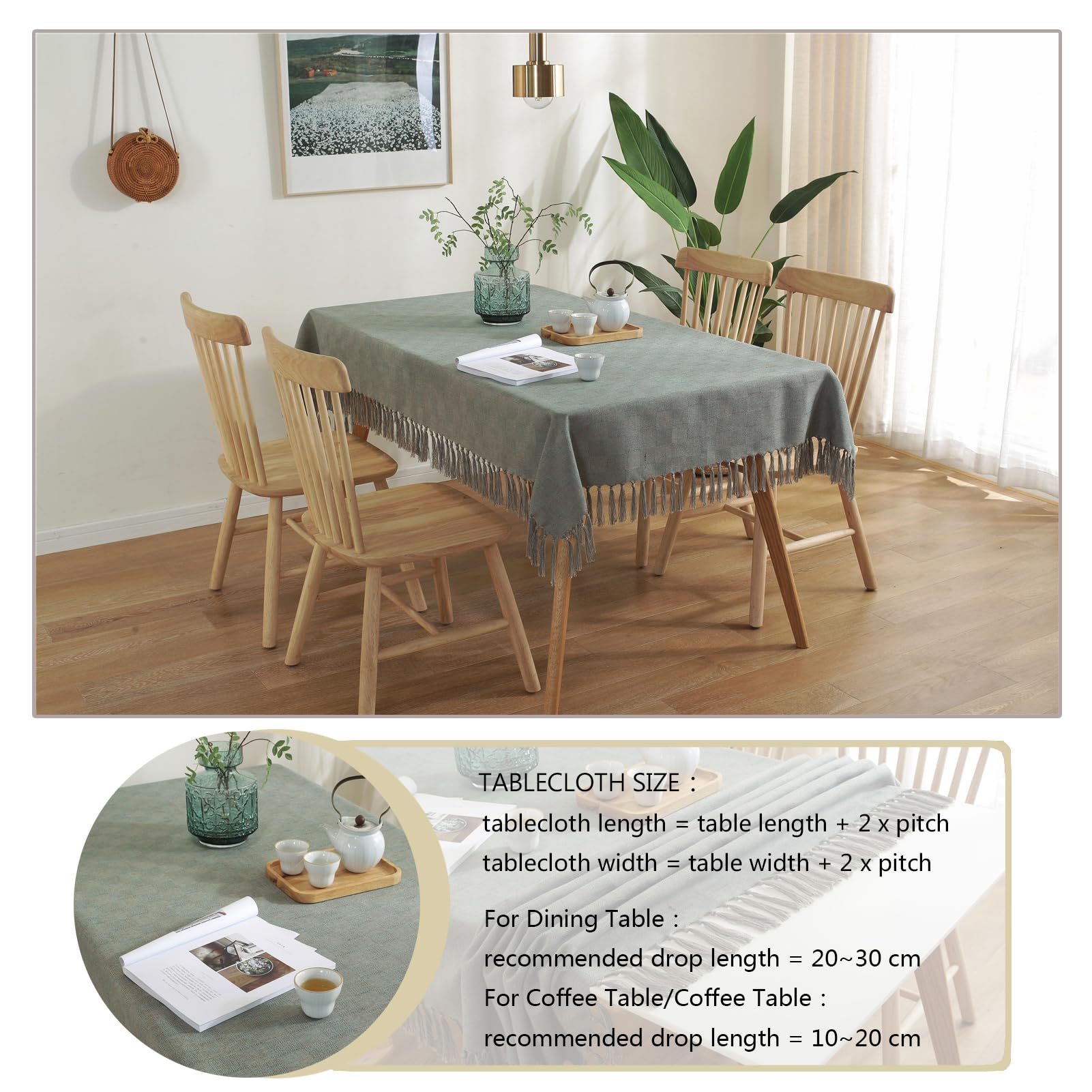 Tovaglia rettangolare in cotone e lino, a righe, per cucina, cibo, decorazione da tavolo, grigio, 135 x 180 cm/53 x 70 pollici