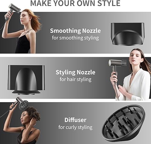 Miniatura 5 de Secador de pelo con difusor - Secador de pelo iónico negativo con motor de alta velocidad sin escobillas de 110.000 RPM para secado rápido, secador