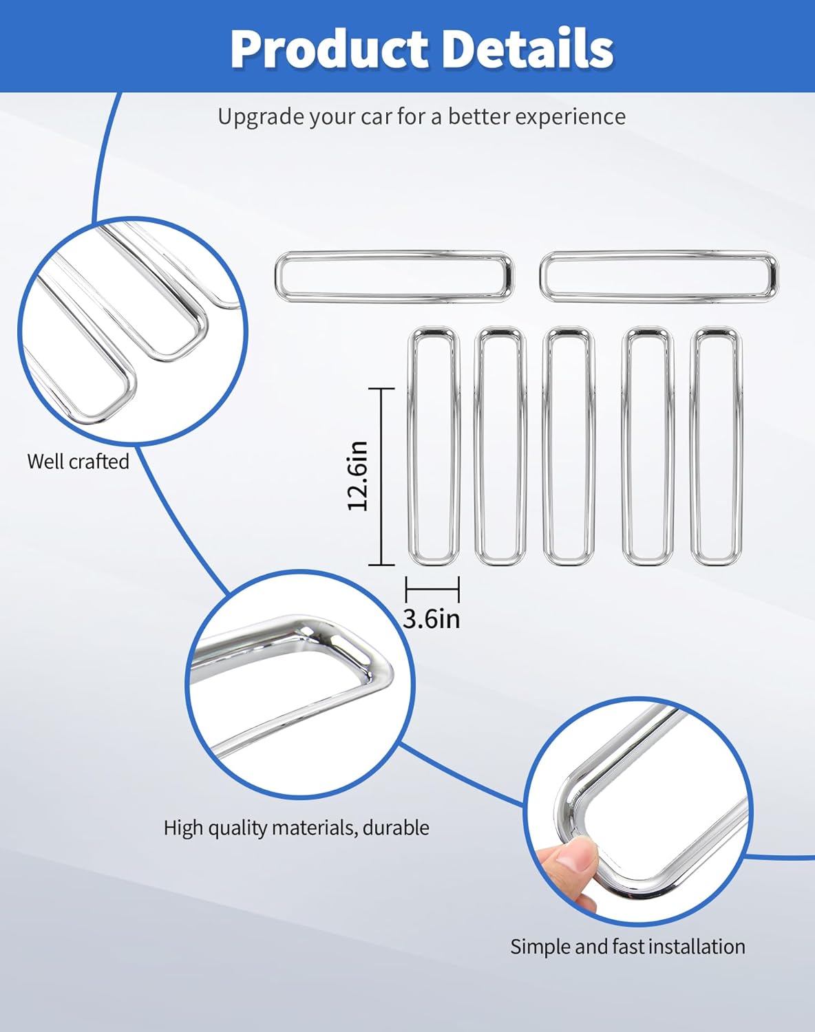 Chrome TJ Grill Inserts Front Grille Mesh no Mesh Cover Guard for Jeep Wrangler TJ 1997-2006 Clip-on Grille Accessories