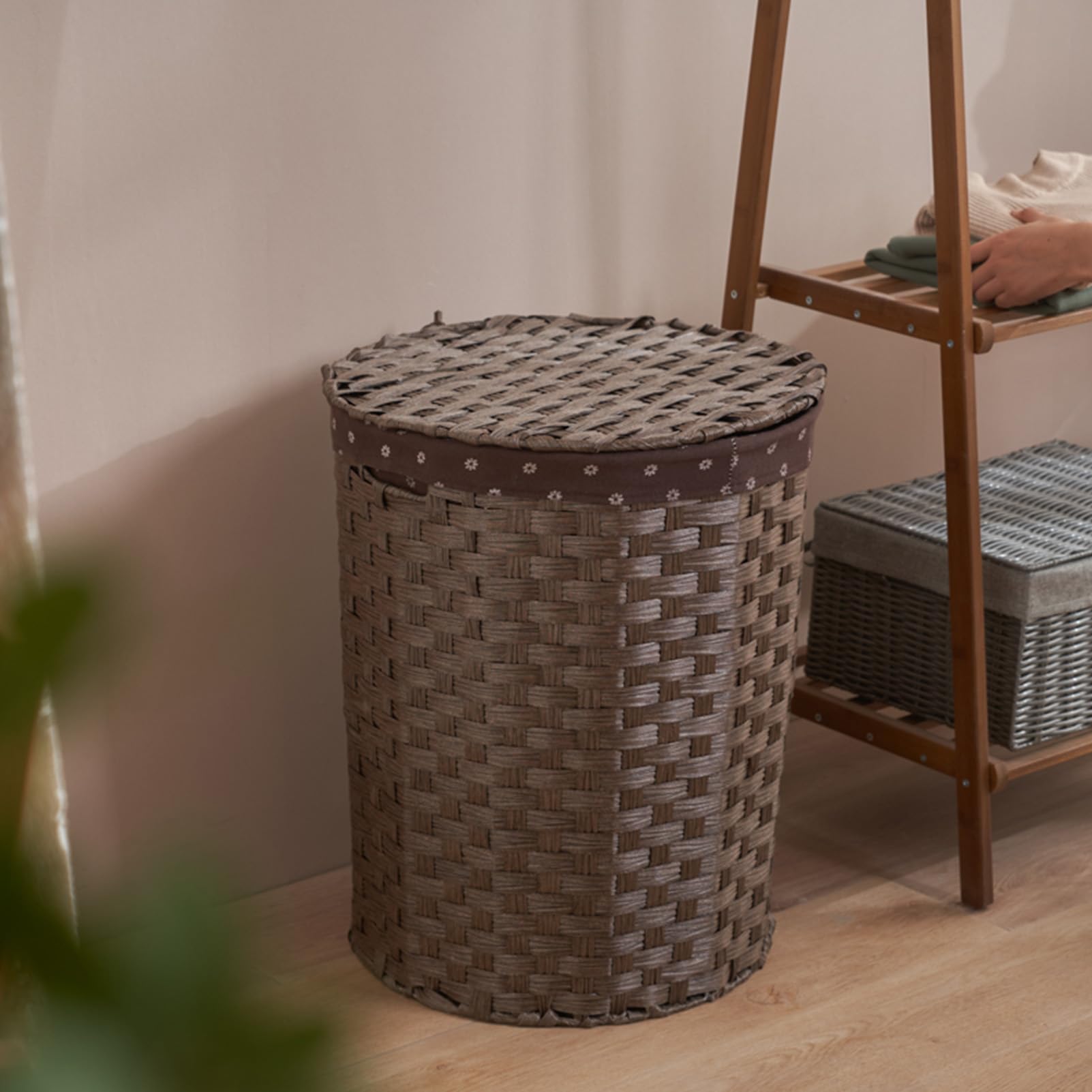 Cesto per la biancheria in rattan con coperchio, cesto per la biancheria sporca extra large, cesto portaoggetti per giocattoli sul balcone del bagno, cesto portaoggetti per la camera da letto, scato