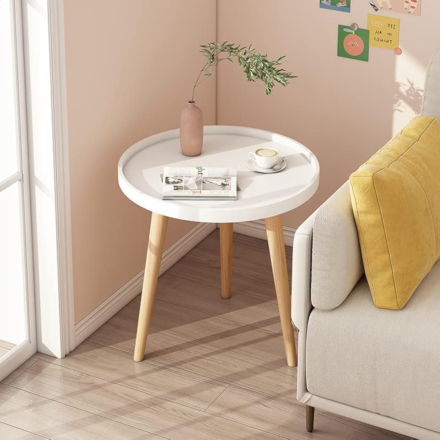 EVVIX Side Table Round Side Table Coffee Table White Wood Retro Tea Table Living Room Balcony Small Apartment Sofa (40 X 44 CM) (B0D1FQ4CKS) Amazon Price History, Amazon Price Tracker