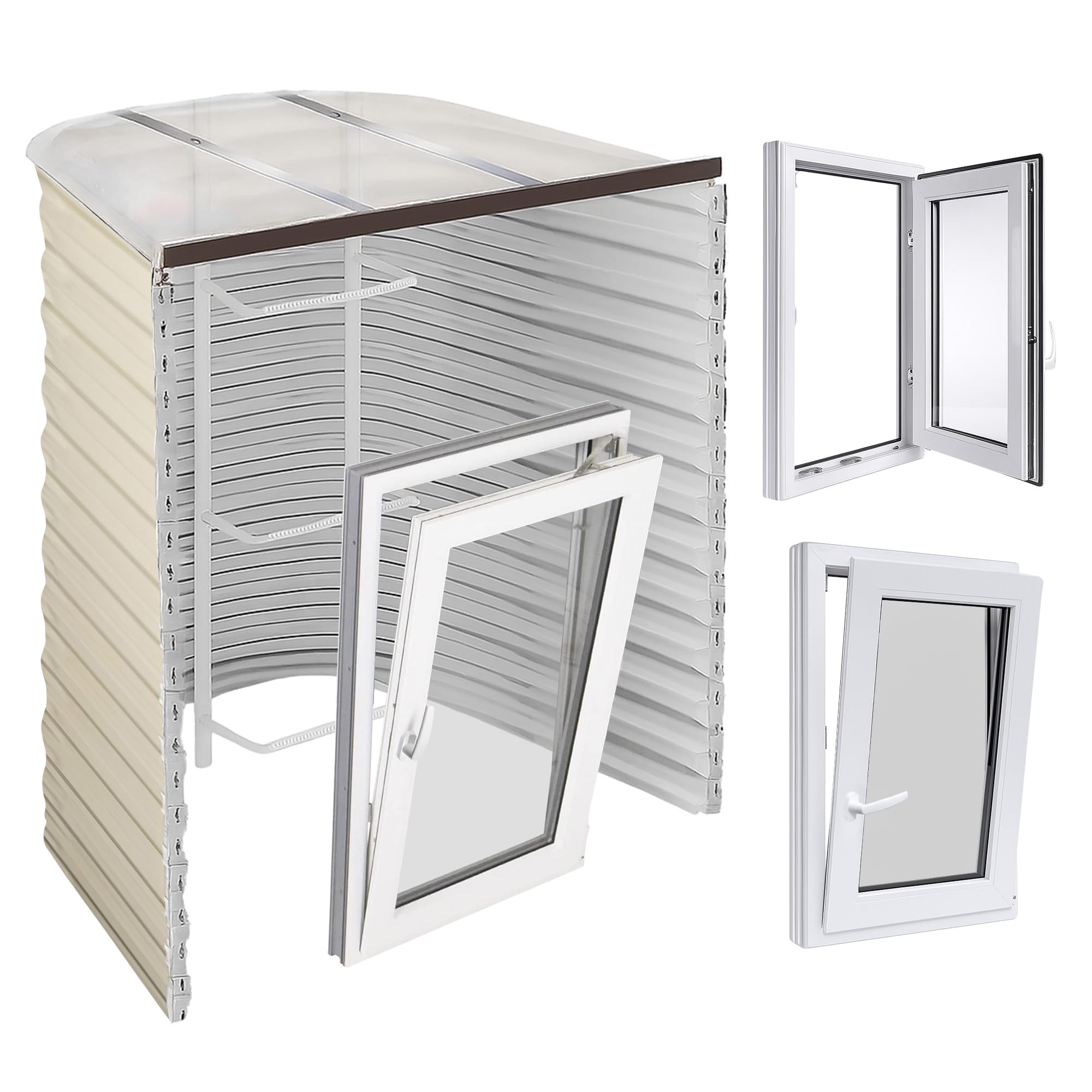 Egress Window Well Kit - 55"Lx36"Wx48"D Includes Right Swing, Tilt & Turn Basement Windows, Polycarbonate Basement Window Well Covers Outside Heavy