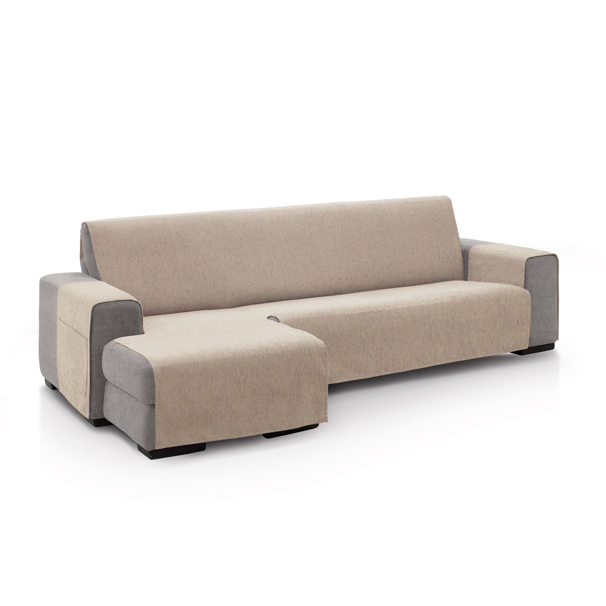 Left Arm Chaise Longue Sofa Cover 240 (Front View) | PEGO Model | Beige | Extra Soft Chenille Touch, Quality Chaise Protector Made in Spain with Recycled Material