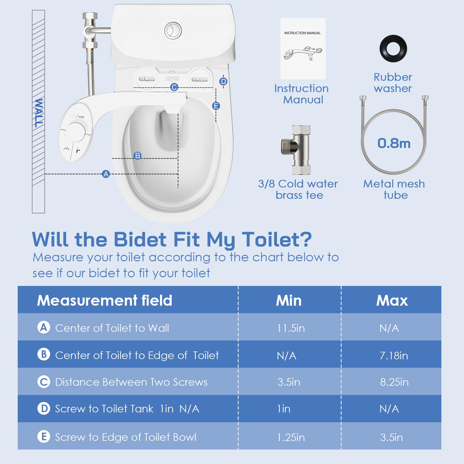 Pulvérisateur Bidet non électrique, Bouton poussoir réglable Toilette Japonaise pour eau froid de toilette bidet Abattant WC Alle De Bain avec Double Buses rétractables autonettoyantes