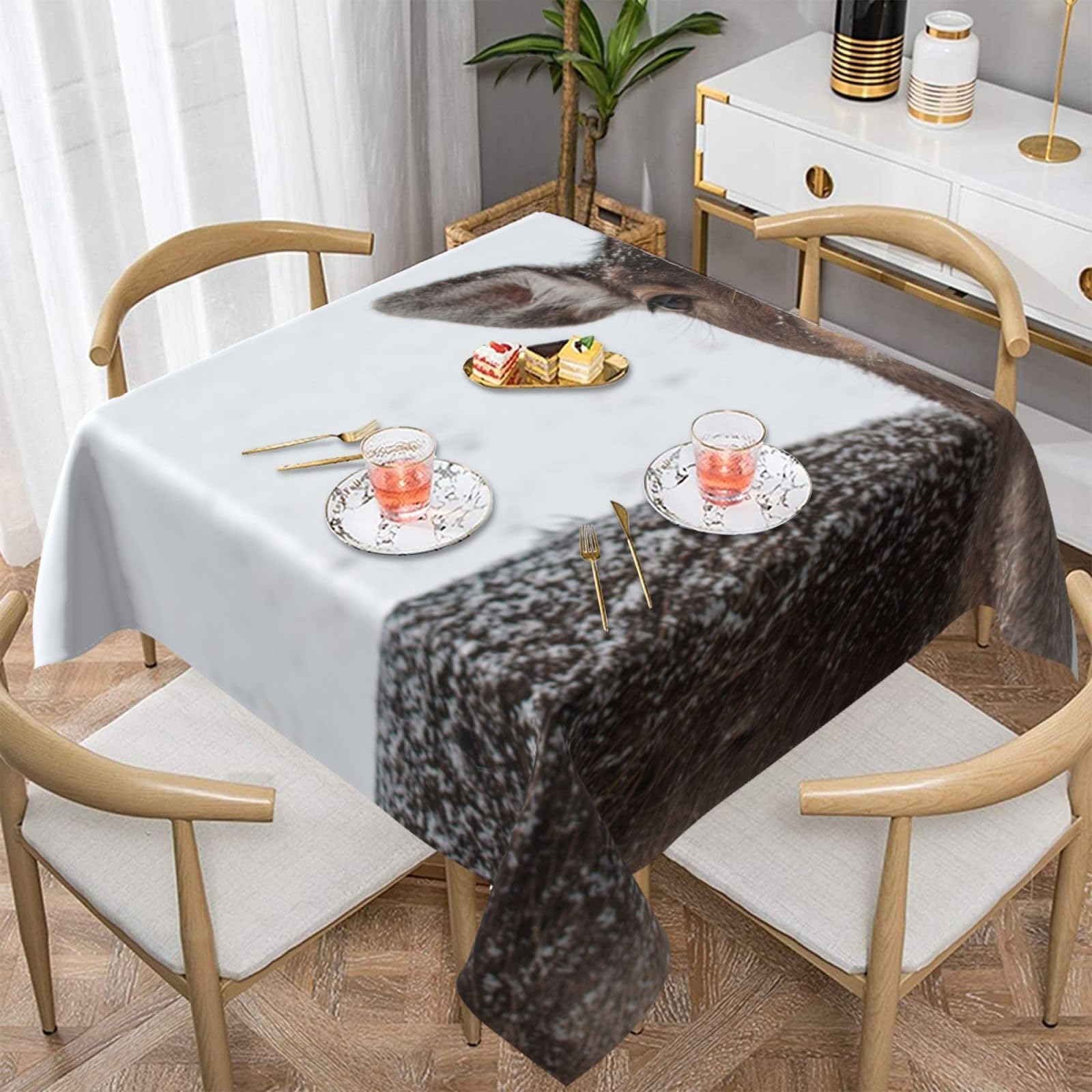 DCEHGEW Wild Animals Deer Prints Square Tablecloth 137x137 CM, Waterproof Fabric Table Cloth for Dining Table, Farmhouse Table Cover for Kitchen Dining Tabletop Decoration