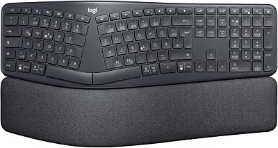 Logitech ERGO K860 kabellose ergonomische Tastatur – geteilte Tastatur, Handballenauflage, natürliches Tippen, schmutzabweisendes Material, Bluetooth und USB-Verbindung, für Windows/Mac – Graphit