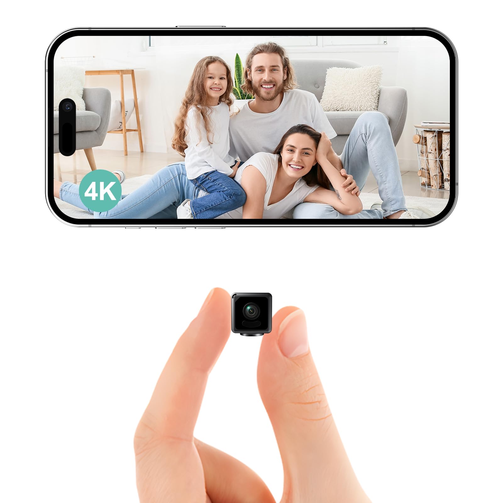 Mini cámara espía oculta, 4K HD inalámbrica WiFi cámara de seguridad para interiores, cámara pequeña, batería de larga duración con visión nocturna, detección de movimiento, gran angular