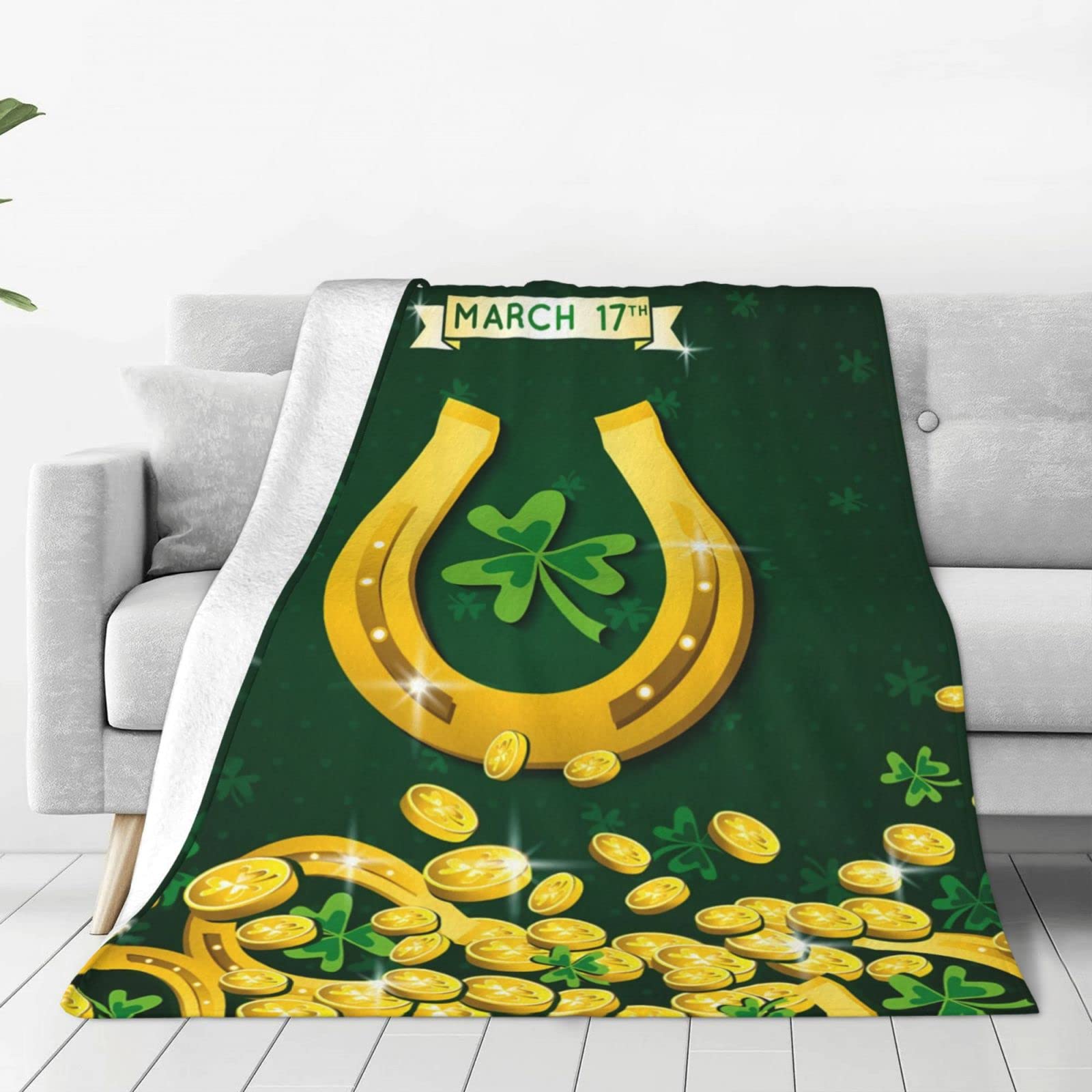 Lsjuee Throw Blanket St. Patrick's Day Warm Cozy Soft Lightweight Flannel Fleece Blanket for Bedroom Sofa Room Home Decorative Fuzzy Blanket 50"x40"
