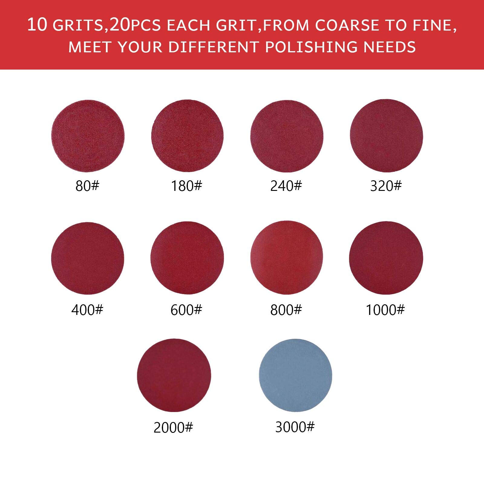 Toowood 200 Schleifscheiben Set - 50mm Schleifplatten 80-3000 Körnung