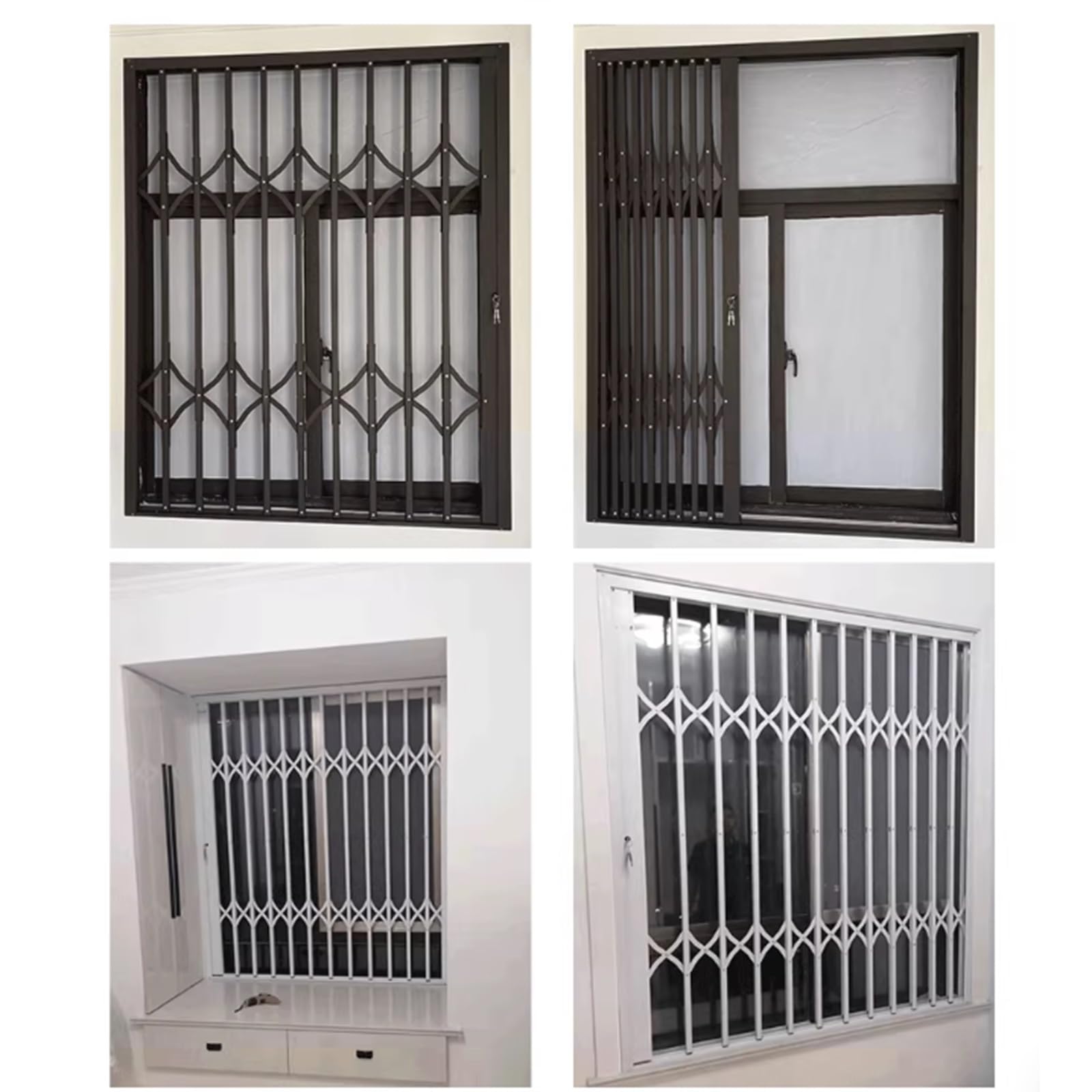 Rejas blancas antirrobo para ventanas, rejas retráctiles para exteriores que evitan robos, para puertas y ventanas correderas, protección para gatos y perros(W48xH55in/120x140cm)