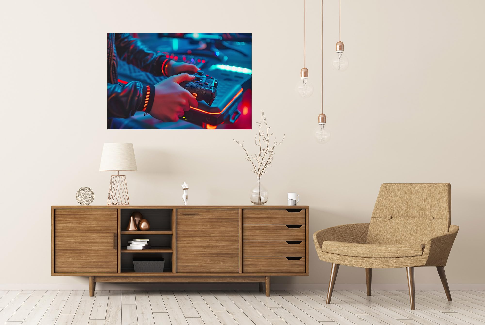 islandburner Póster XXL con mando de videojuegos con luz futurista, imágenes de alta calidad, impresión fotográfica