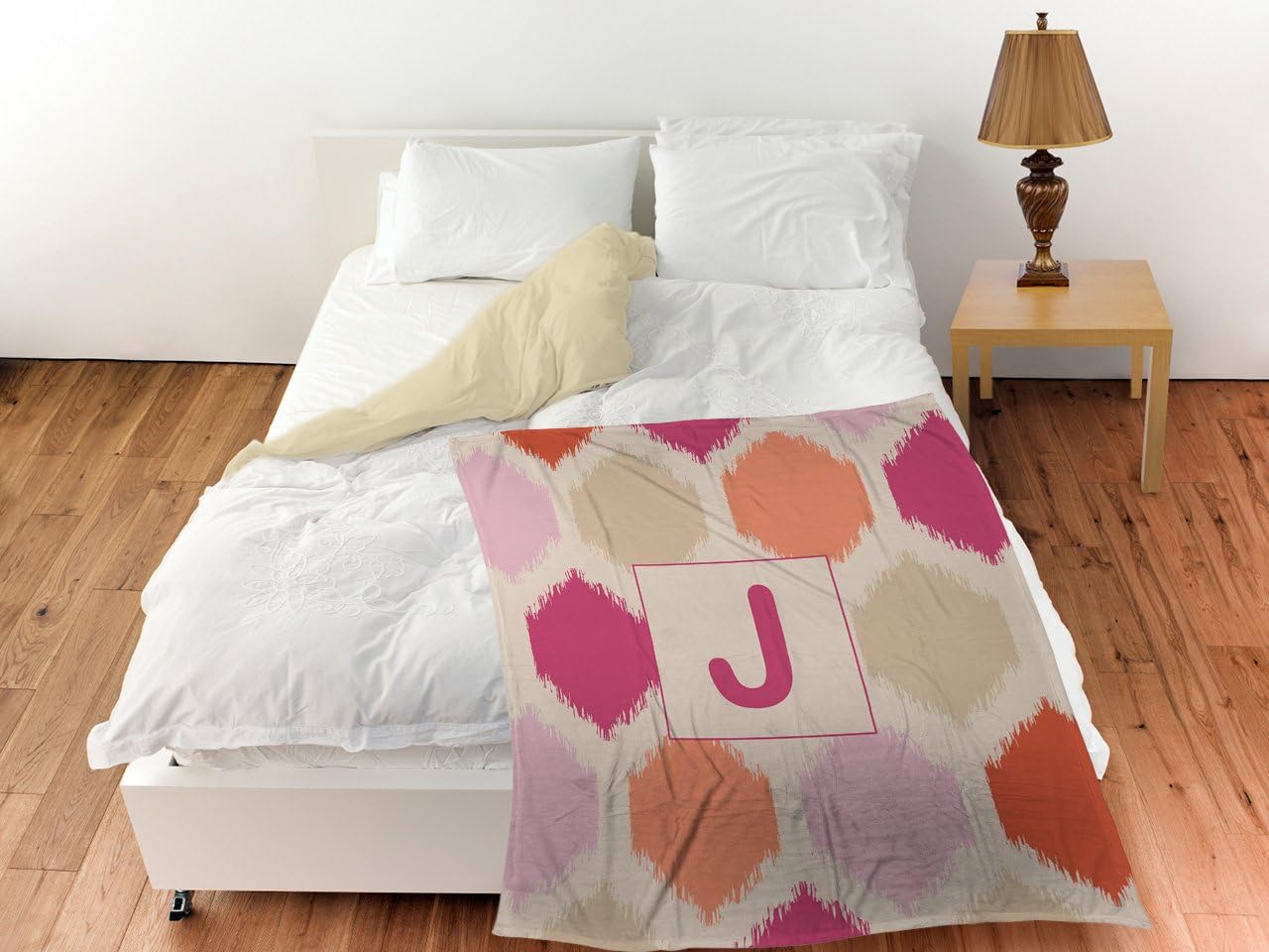 Manual Woodworkers & Weavers Coral Fleece Throw, 30 by 40-Inch, Monogrammed Letter J, Pink Batik