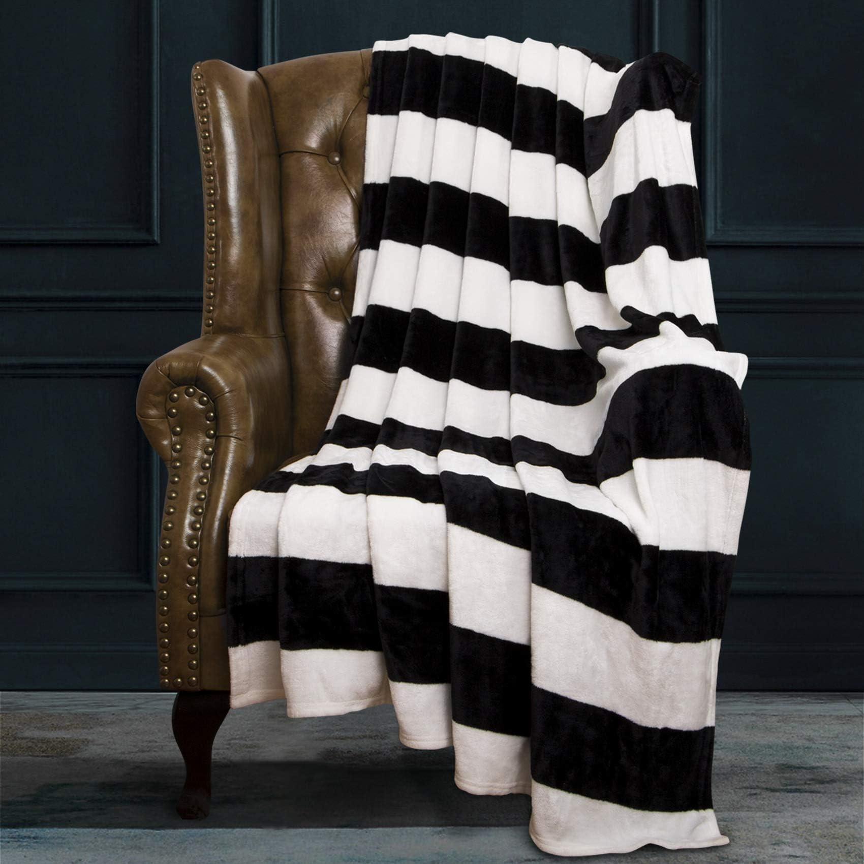 NTBAY Flannel Throw Blanket, Super Soft with Black and White Stripe (51"x68")