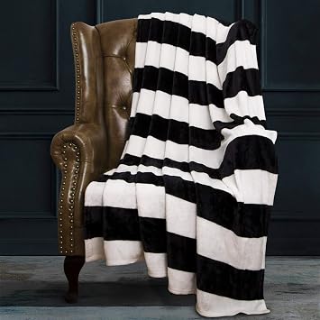 NTBAY Flannel Throw Blanket, Super Soft with Black and White Stripe 51"x68"