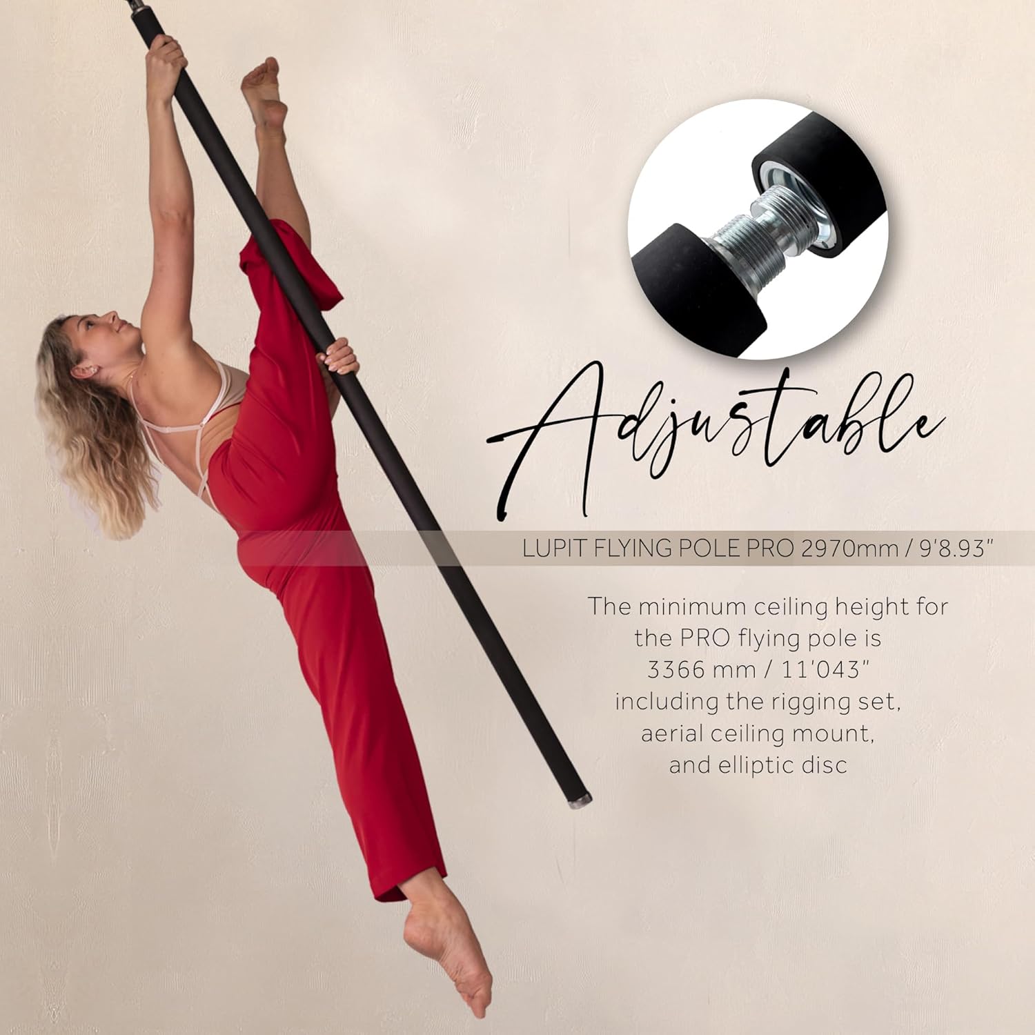 LUPIT POLE Premium Flying Pole - 45mm - 360° Rotating Aerial Dancing Pole - Portable Dance Pole Great for Home, Pole Dance Studio & Pole Fitness - Rubber Coated - Black