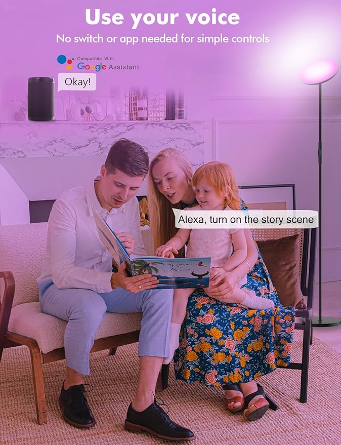 YHW YHW Smart RGB LED Floor Lamp Works with Alexa Google Home, WiFi Remote Modern Tall Standing Light, Super Bright 2000LM Color Changing & Dimmable Sky Torchiere for Living Room, Bedroom (Black) photo 2