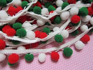 YYCRAFT 5 Yards Christmas Pom Pom Ball Fringe Trim Ribbon for Clothing Curtain Pillow Accessory Decoration DIY CraftPom Size3/4 Inch,Red/White/Green