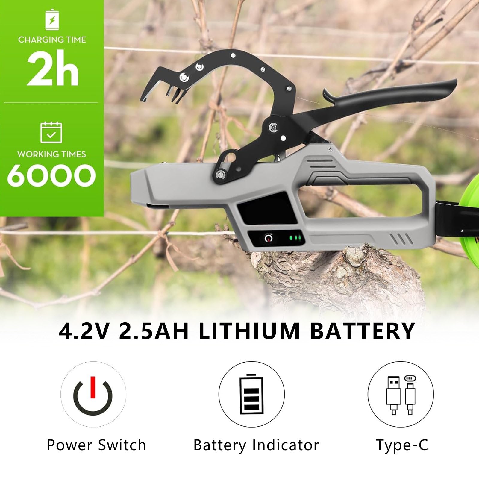 Herramienta EléCtrica Recargable para Atar ViñAs De JardíN, PortáTil, Puntas De Potencia Restantes, MáQuina EléCtrica Comercial para Atar ViñAs, PortáTil
