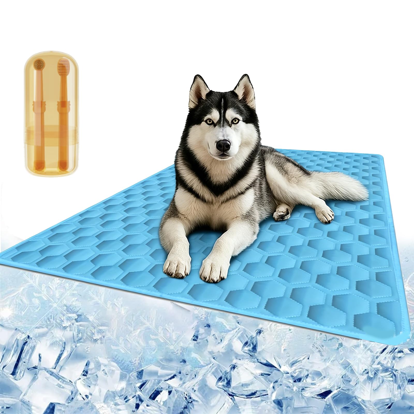 Dog Cooling Mat, Non Slip Self Cooling Pad for Dogs & Cats, Portable Cooling Dog Bed, Foldable Ice Silk Pet Matt, for Small Medium Large Cat Summer Home Balcony Indoor Outdoor (Blue, M-40 * 50cm)