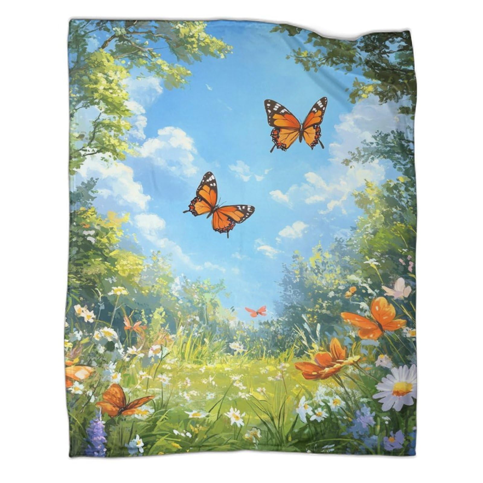 Couverture flanelle fleurs plaid polaire doux chaud imprimé papillon 3D adulte