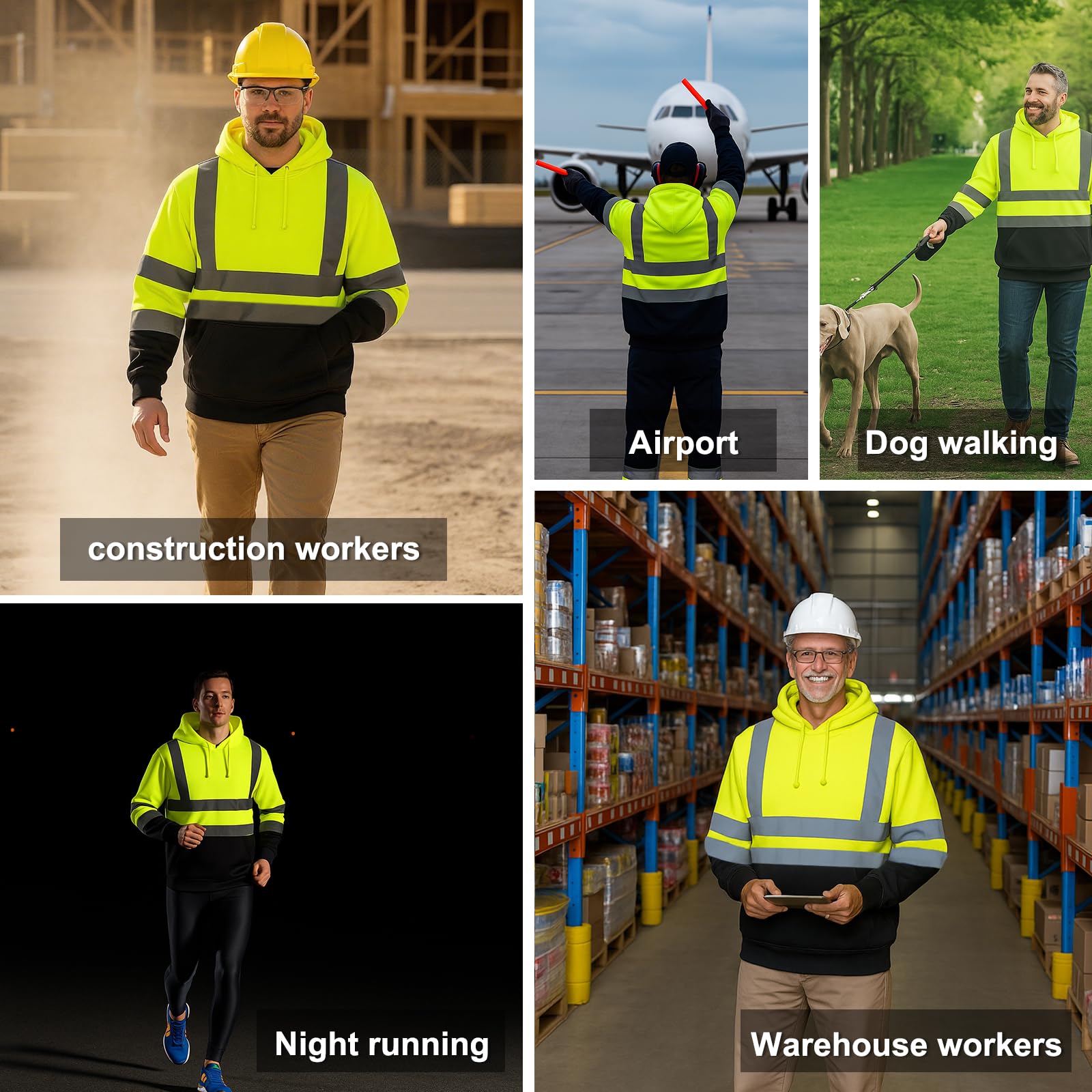 HYCOPROT Sudadera de Alta Visibilidad Forro Polar Reflectante de Seguridad Chaqueta de Trabajo con Capucha Bolsillos Cordón de Chaqueta de Seguridad Top con Cordón para Hombre y Mujere EN ISO 20471