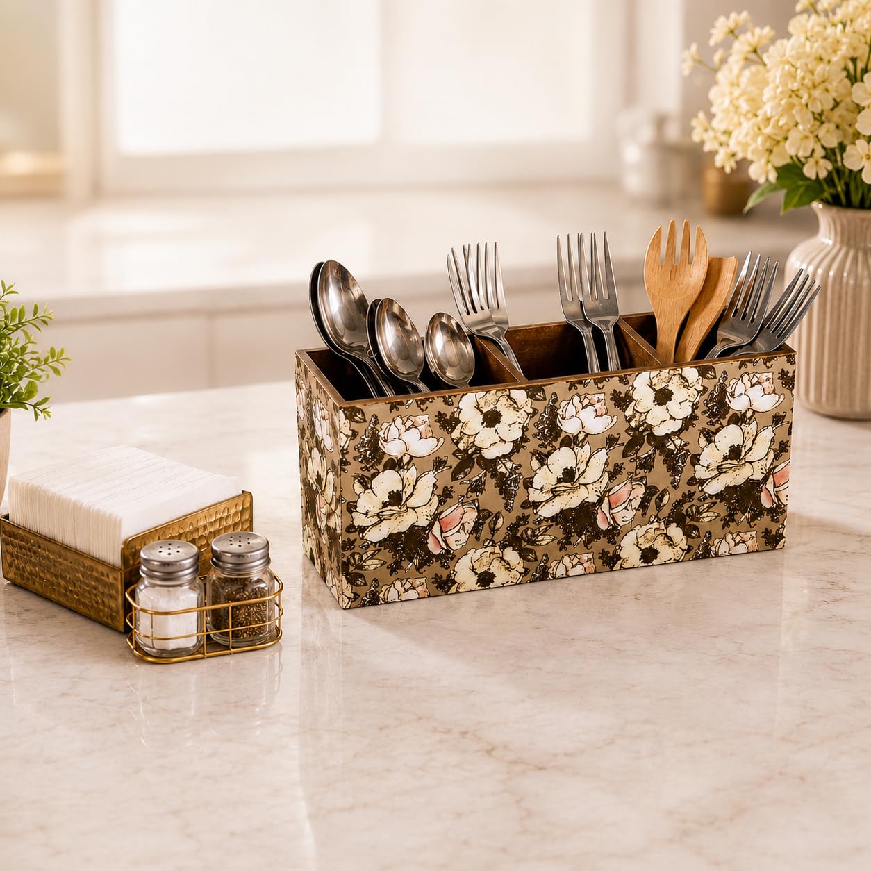 Handcrafted Cutlery Holder - 3 Compartments -12