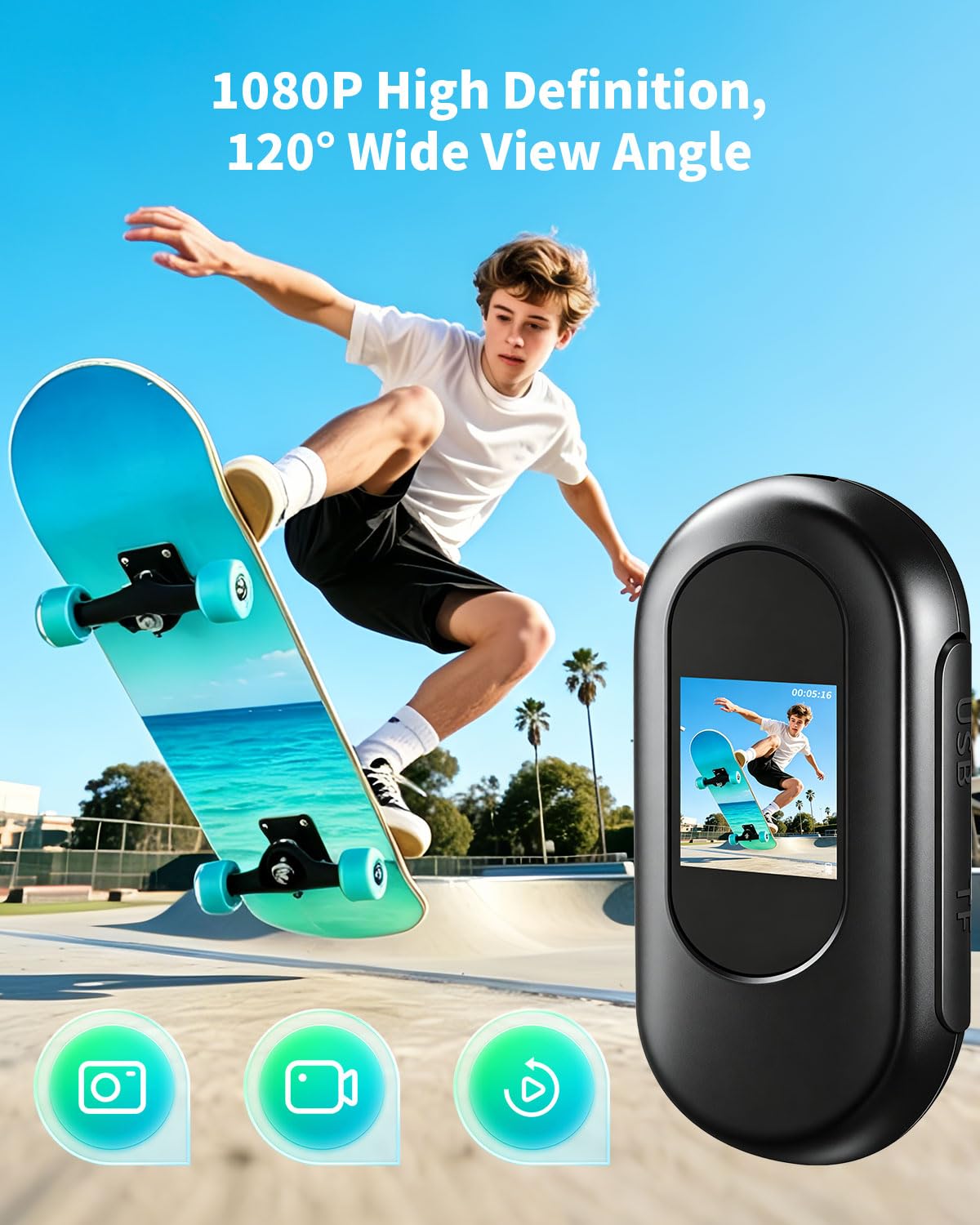 Mini Action Cam, Bodycam 1080P HD Portatile Vlogging Fotocamera
