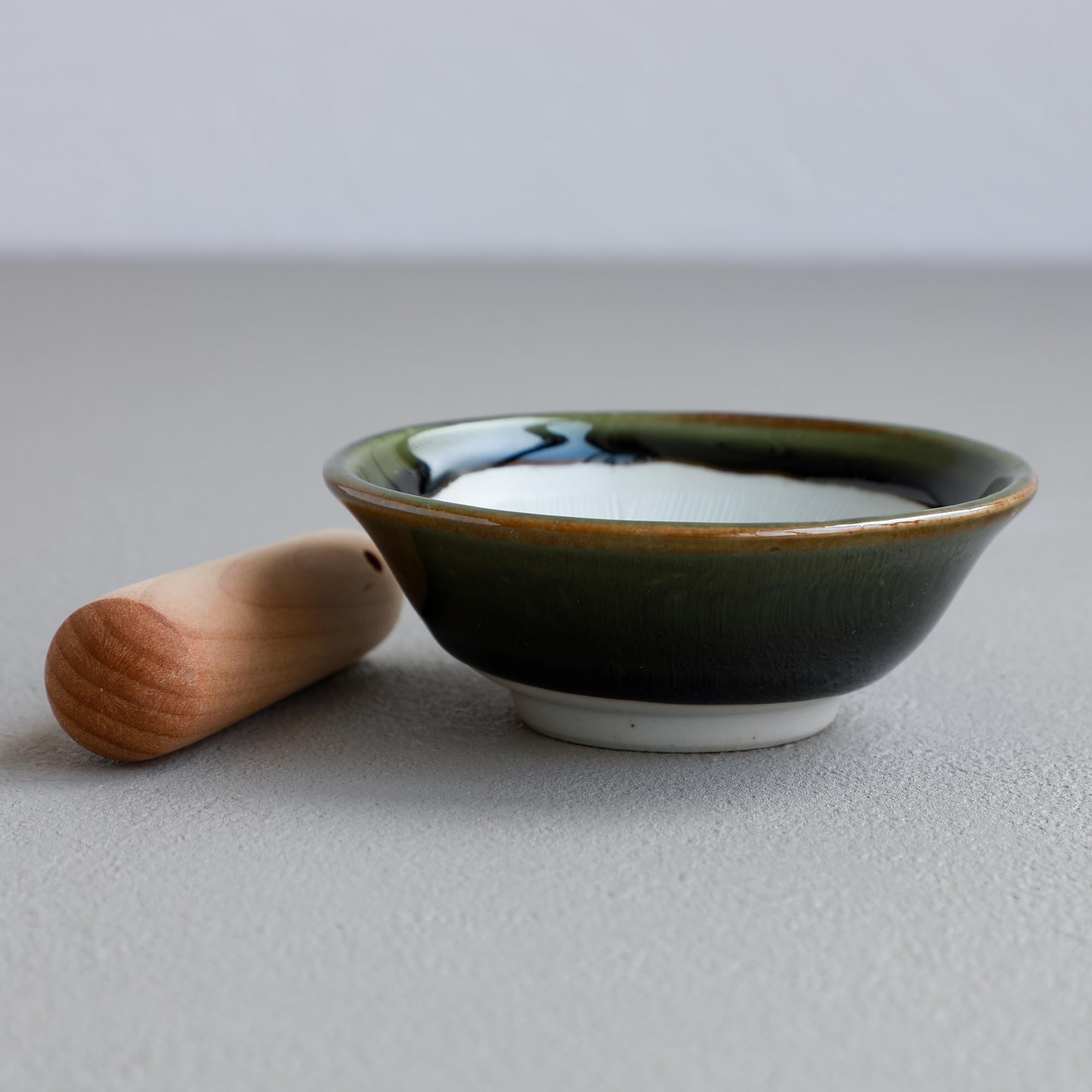 Asayu Japan Mortero de Cerámica Suribachi y Surigoki 11cm Verde Oliva