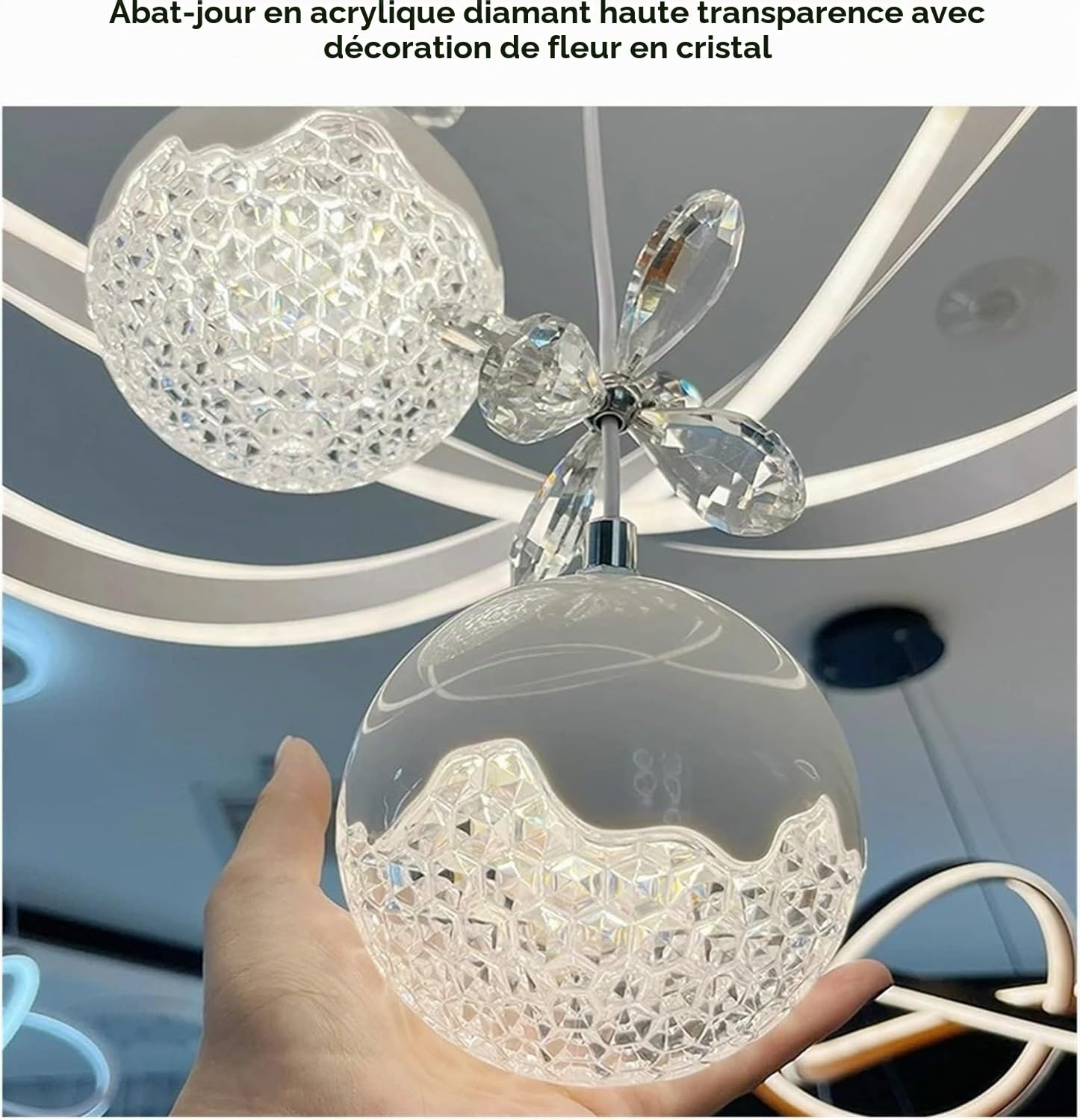Lustre LED moderne éclairage décoratif d'intérieur suspension cristal à intensité variable en forme de fleur lampe suspendue table à manger 80W anneau aluminium blanc convient salle à manger sa
