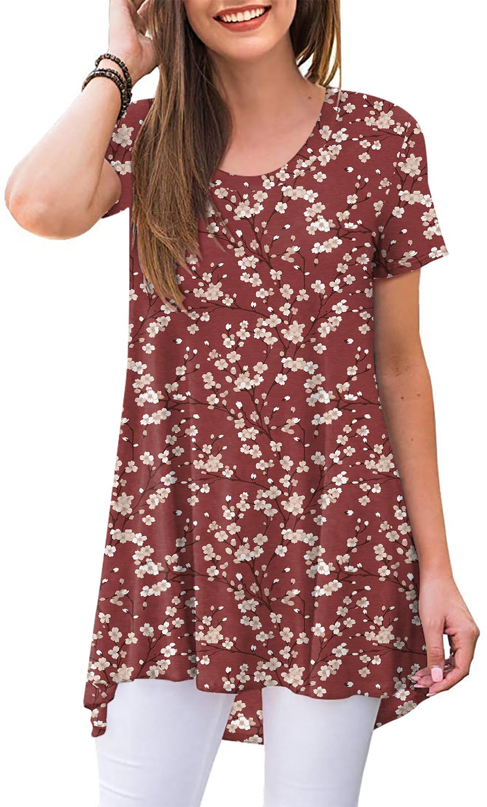 POPYOUNG Women's Summer Casual Short Sleeve Tunic Top for Leggings Crewneck Shirt Loose Blouse