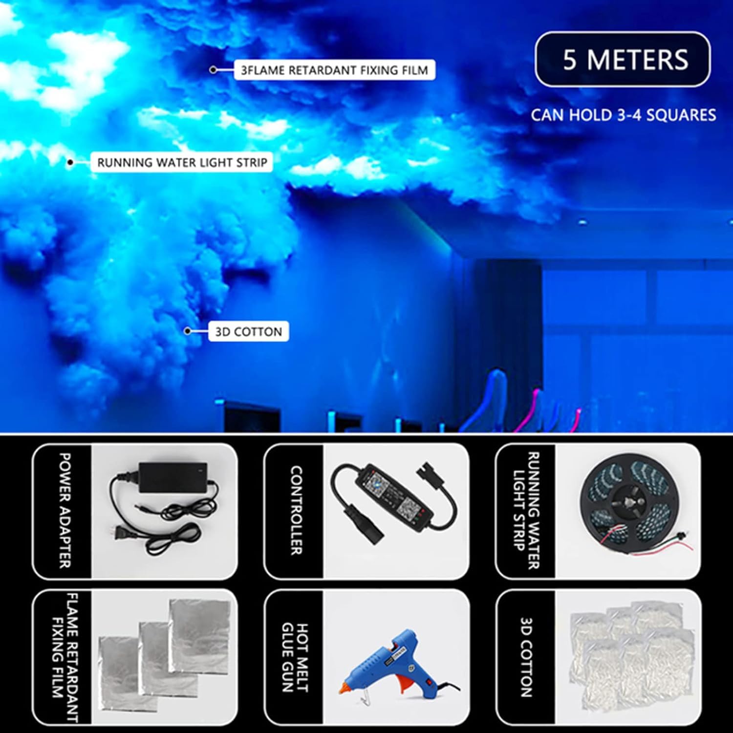 Lámpara De Nube De Trueno RGB De 5 M, Luces Nocturnas Inteligentes LED, Lámpara De Nube De Trueno Creativa De Bricolaje Muy Fresca, Luz De Ambiente De Barra De Pared con Sensor De Tecnología