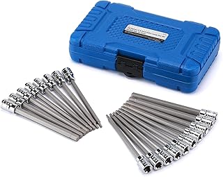 MIXPOWER 3/8" Drive Extra Deep Hex Bit Socket Set, 1/8 Inch to 3/8 Inch, 3mm to 10mm, SAE & Metric, Extra Long Allen Socket Set, CR-V and S2 Steel, 18 Pieces Set