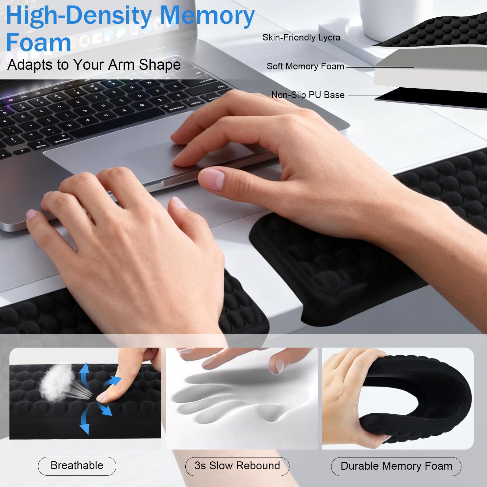 2-częściowa ergonomiczna poduszka podpierająca nadgarstek w kształcie litery L – pianka memory i mysz na nadgarstku (30 x 10 cm), antypoślizgowy spód – komfort do domowego biura, gier i długiego