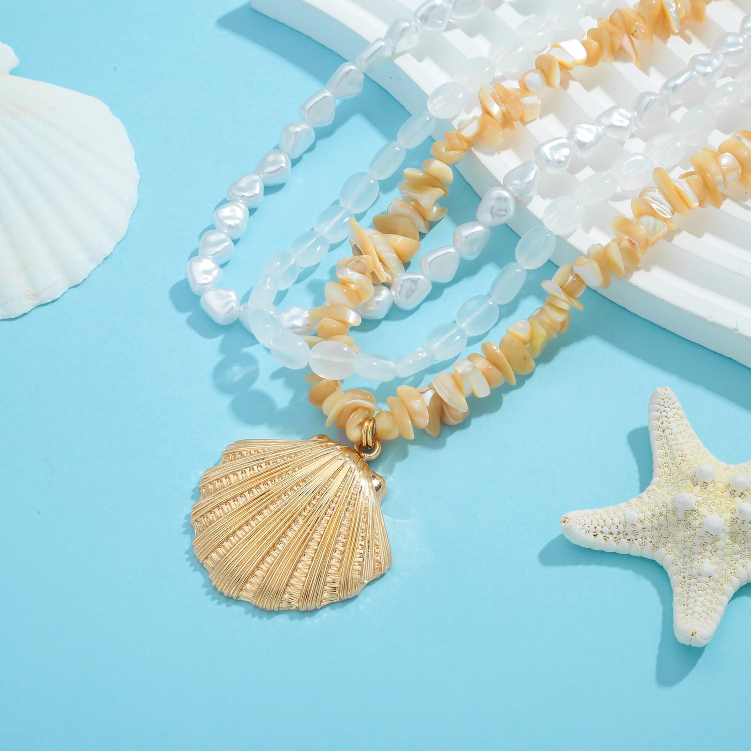 Gold Seashell Necklace For Women With Beach Sand And Bead Starfish Choker Necklace Ocean Chains Necklace Fashion Summer Necklace Jewelry - Image 6