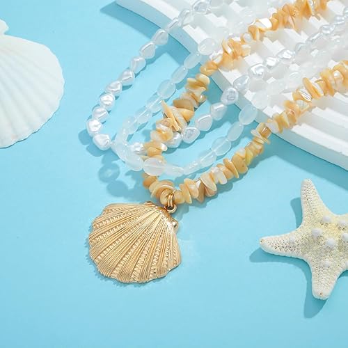 Miniatura 6 de Collar de concha dorada para mujer con arena de playa y cuentas de estrella de mar, gargantilla de cadenas de océano, collar de moda de verano