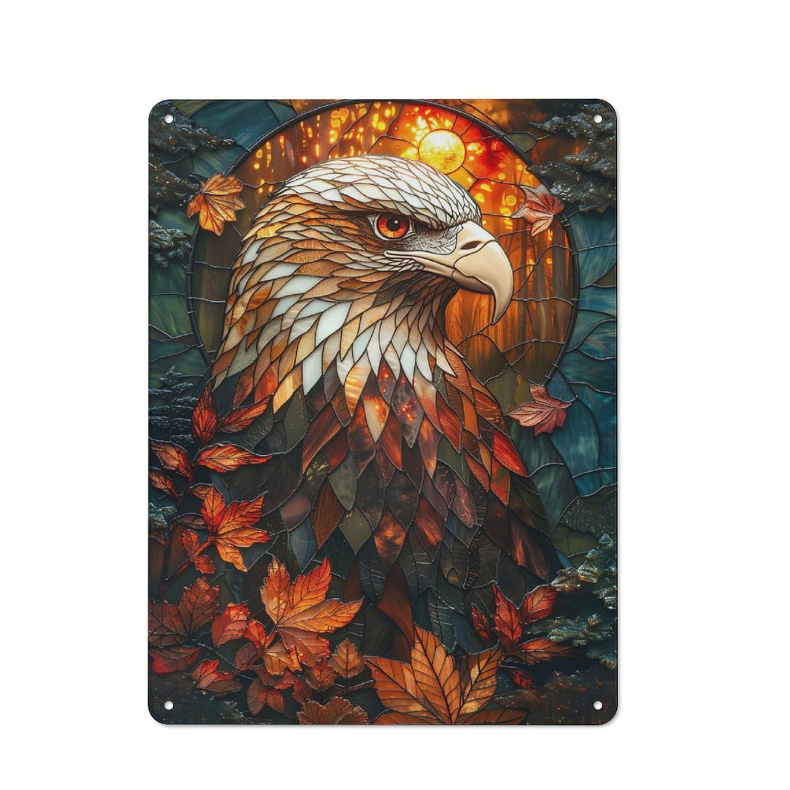 Abstract Eagle Stained Gl Metal Wall Sign 40x30cm, Clean Industrial Loft Wall Plaque for Workspace, Cafe, Hallway Or Garage