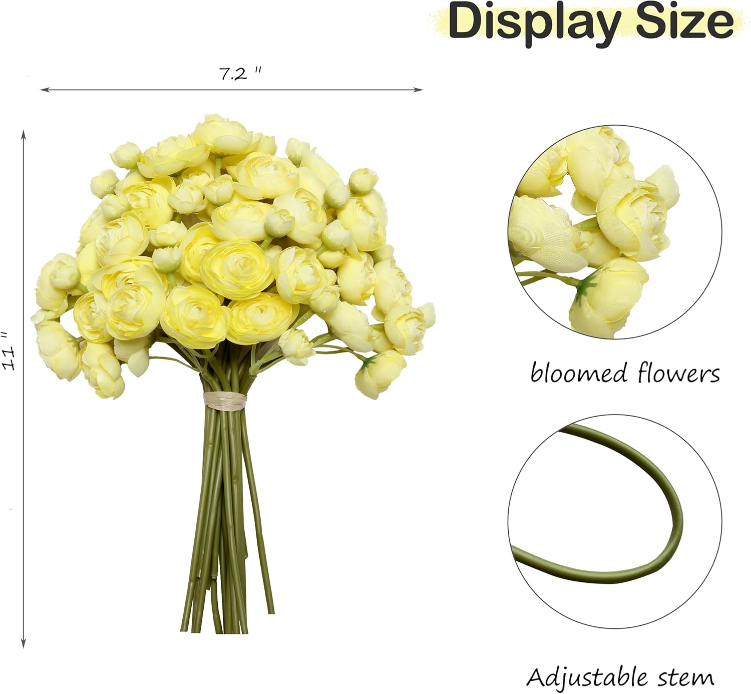 Artificial Silk Ranunculus Flowers, 18 Pcs Real Touch for Home, Garden, Wedding, Party & Festival Decorations, DIY Flower Arrangements, Yellow