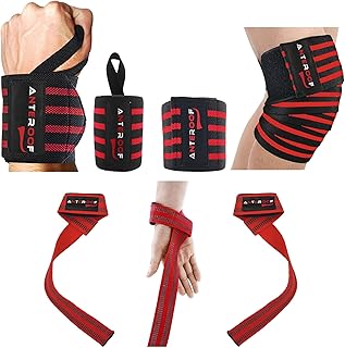 Kit de entrenamiento de fuerza: Rodilleras, muñequeras y correas de levantamiento (3 pares) - Máxima protección para levantamiento de pesas, culturismo y entrenamientos de fitness