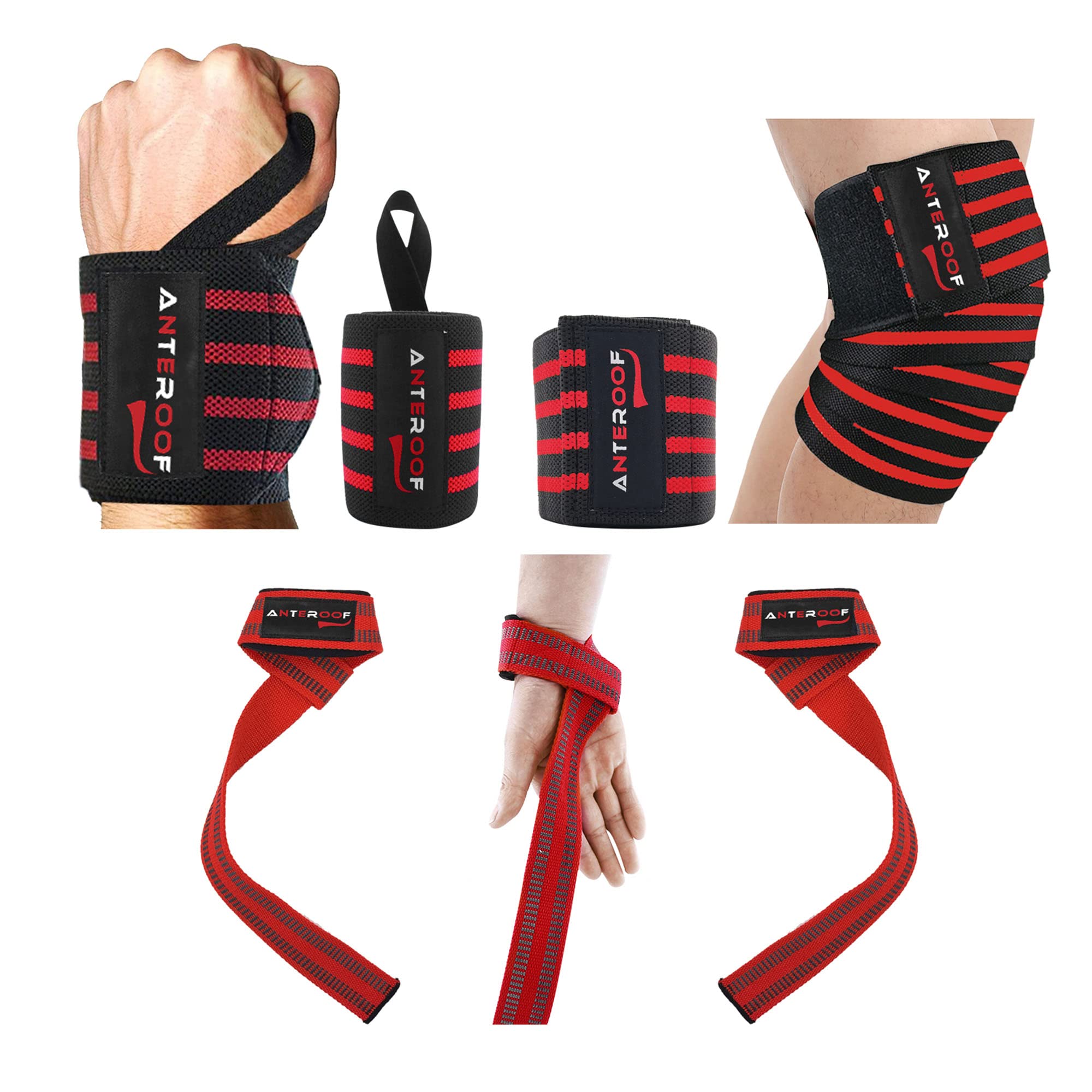 Strength Training Essentials: Knee Wraps, Wrist Wraps, and Lifting Straps Set