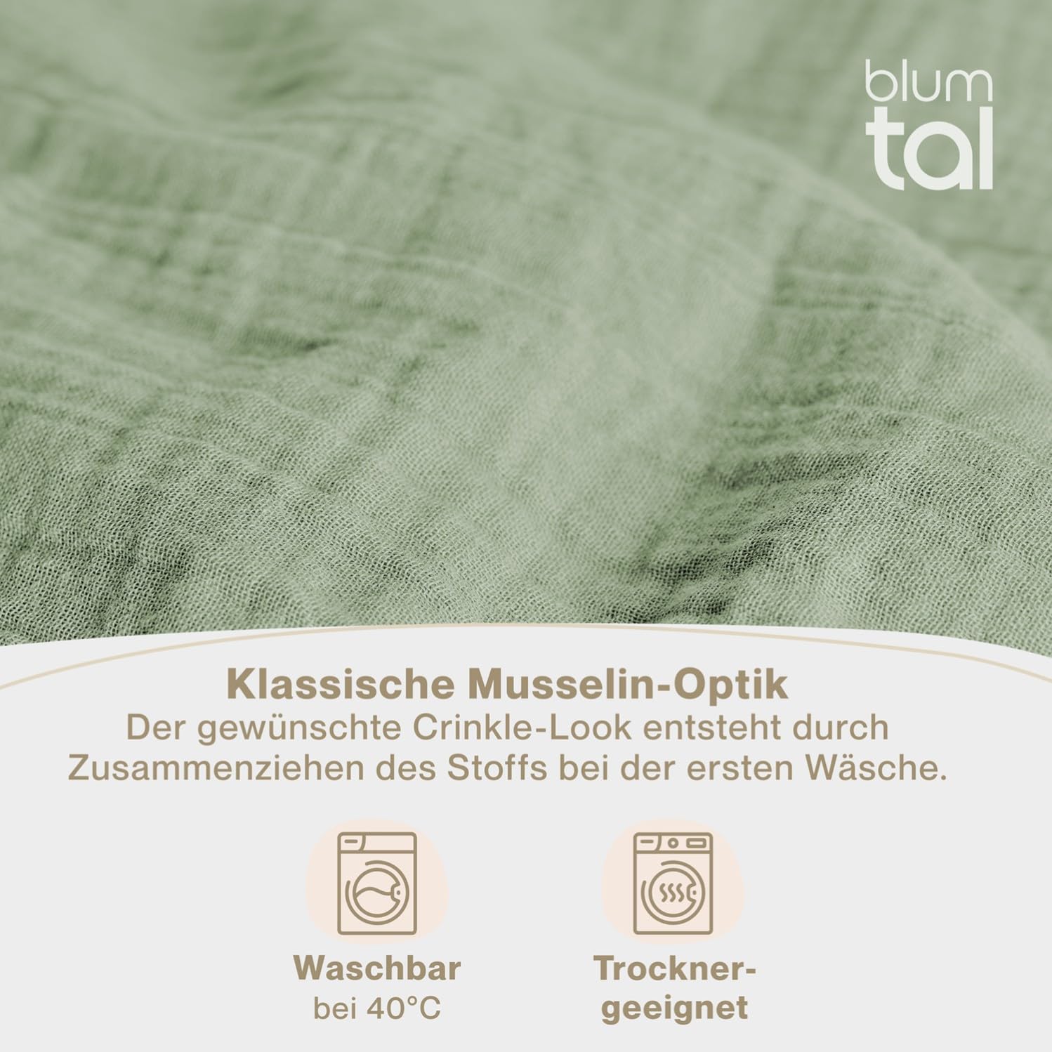 Blumtal Musselin Bettwäsche 135x200 cm + 80x80 cm - Oeko-TEX zert. Bettwäsche 135x200 Musselin aus 100% Baumwolle - extra weiches Bettwäsche-Set waschbar bei 40 °C - Sommerbettwäsche Grün