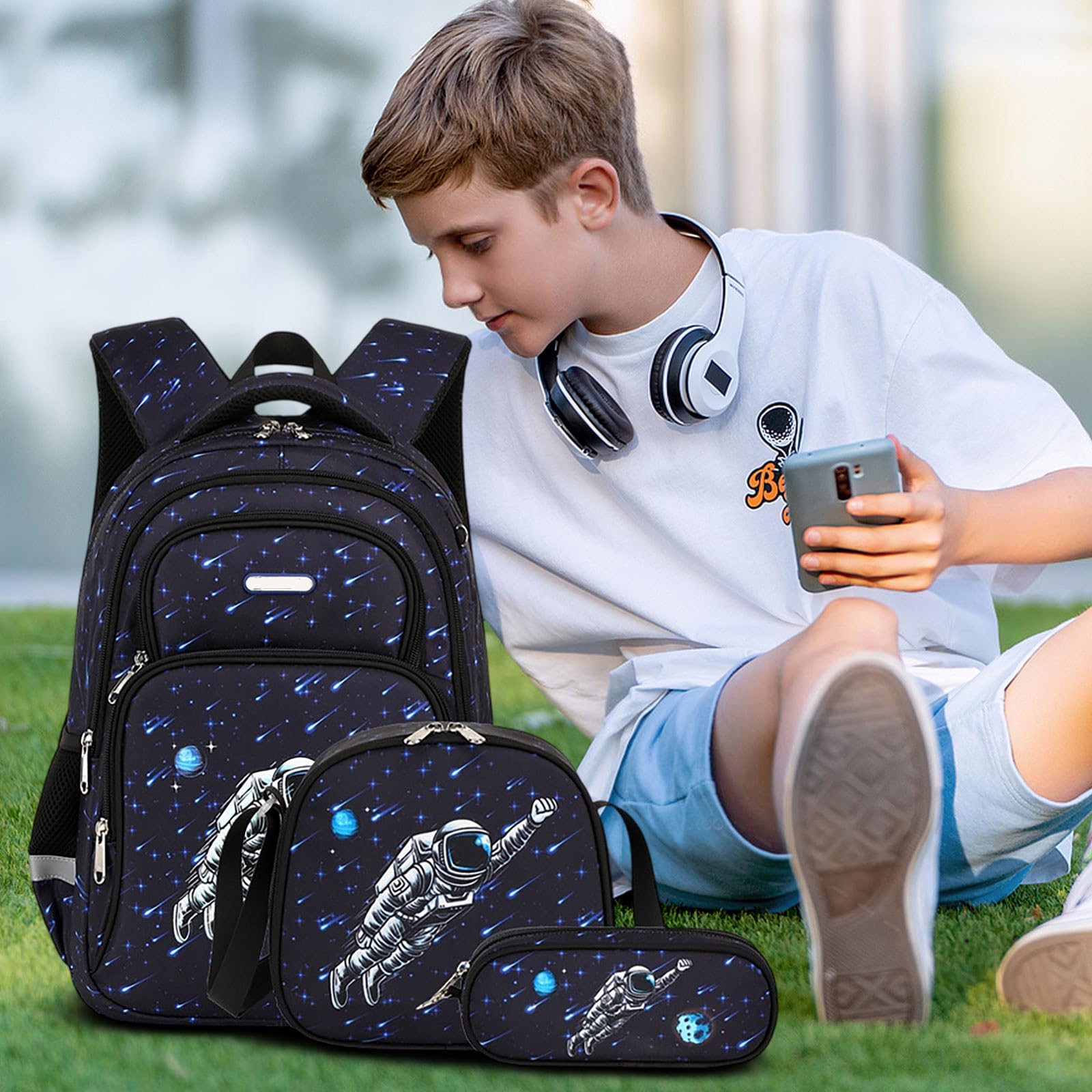 Generisch 3-teiliges Kinder Schulset, Schulranzen, ergonomischer Schulrucksack mit isolierter Brotdosentasche und Stifteetui, praktisches Geschenk für alle Grundschulkinder, G