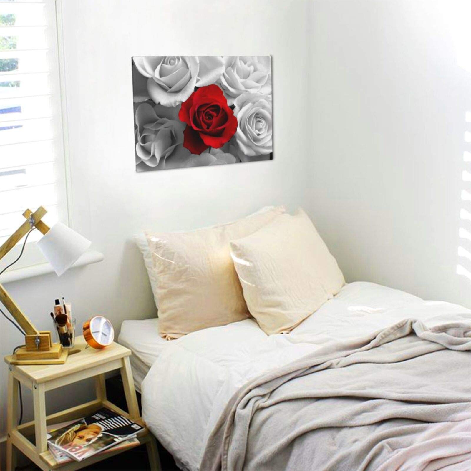 White Bed With Red Roses