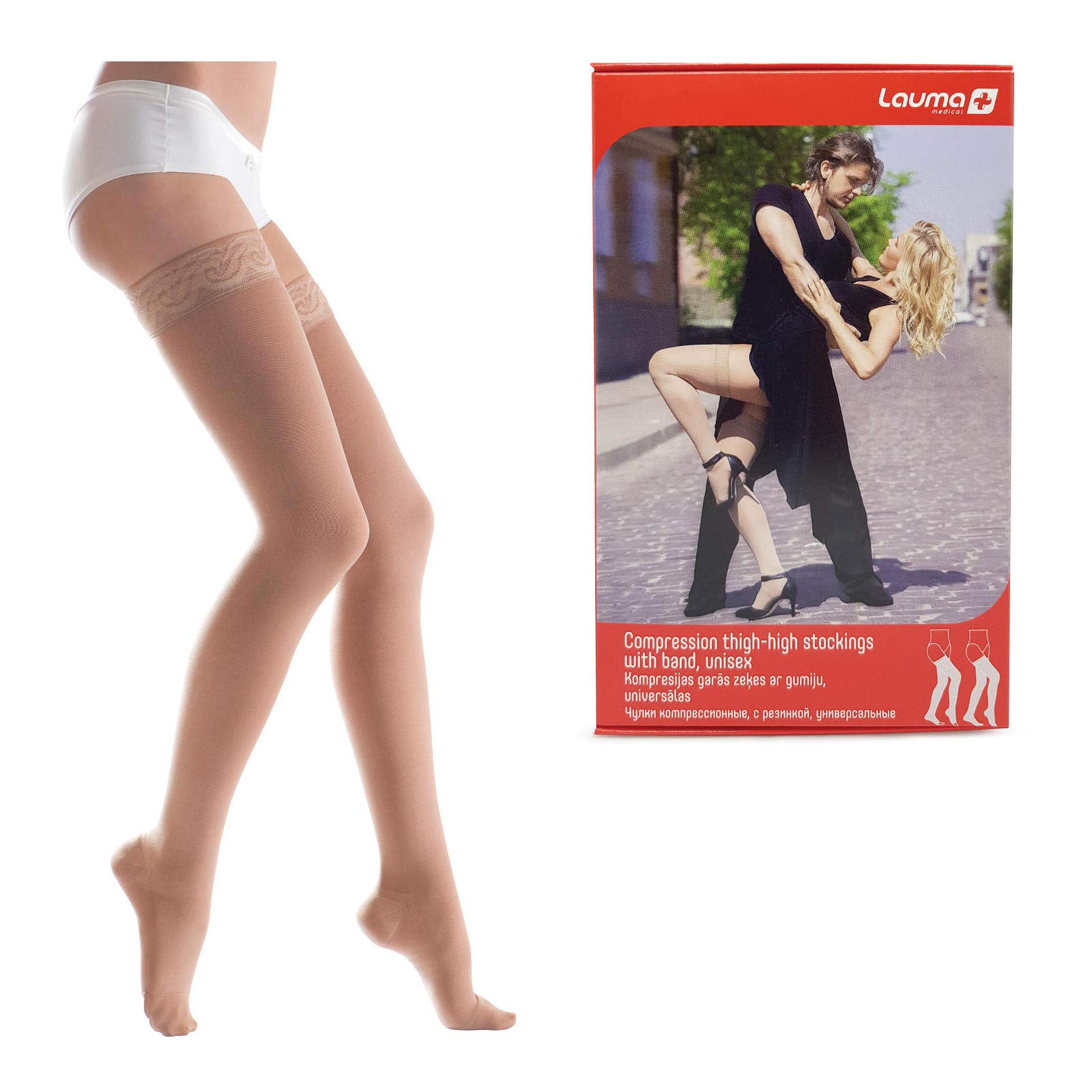 23-32 mmHg Medias de compresión médica de clase 2 con rayas de encaje, venas varicosas, a menudo hinchazón en las piernas, dolor en las pantorrillas y los pies (