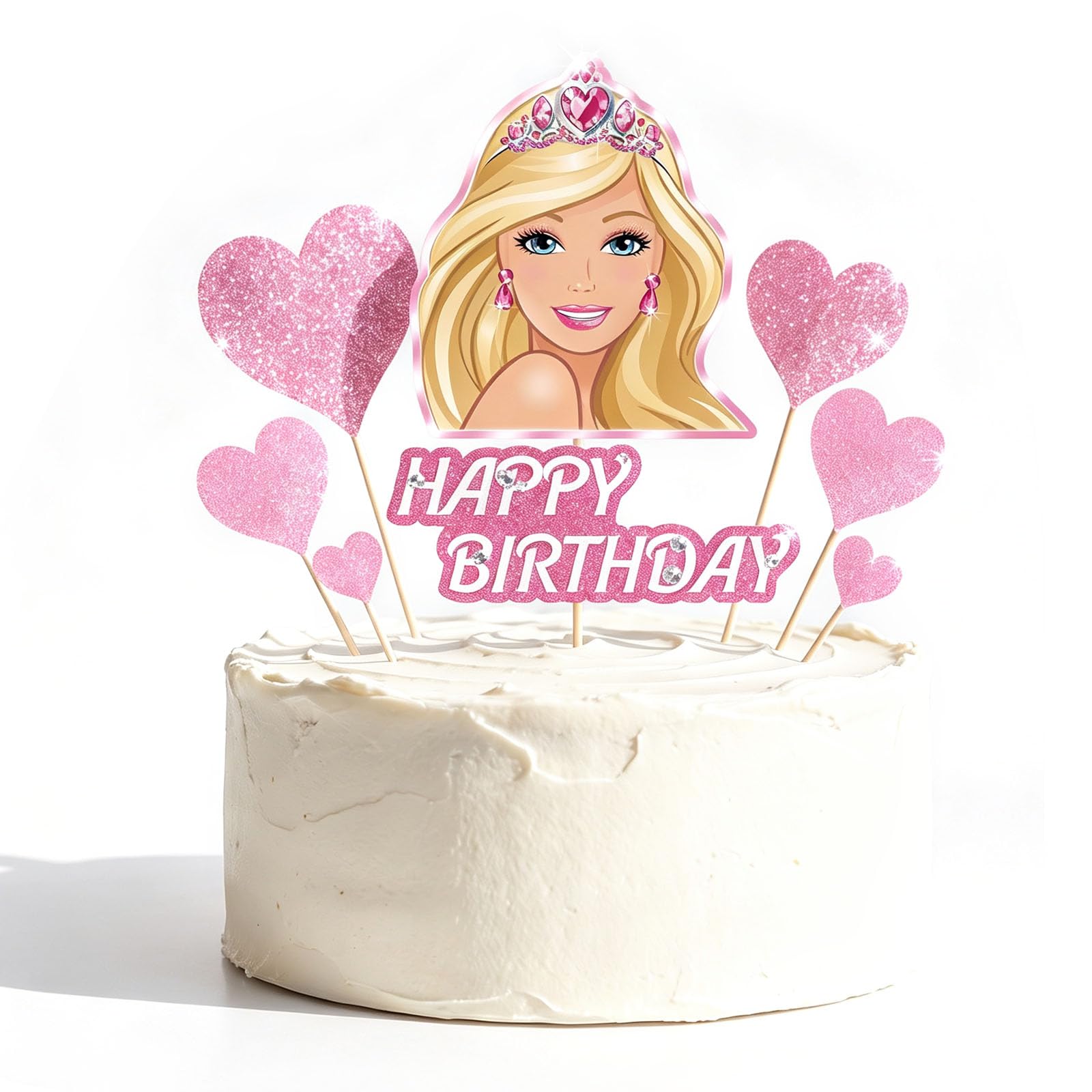9 PCS Pink Princess Cake Toppers Glitter Cupcake Decorations